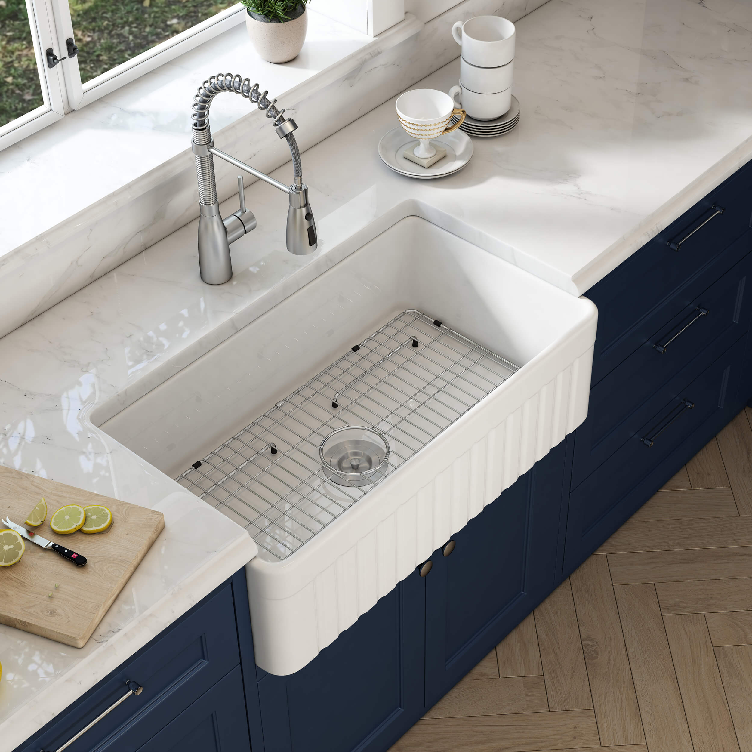 Nova - PL 33" Reversible Fireclay Single Bowl Kitchen Farmhouse Sink - C2-33SFPI