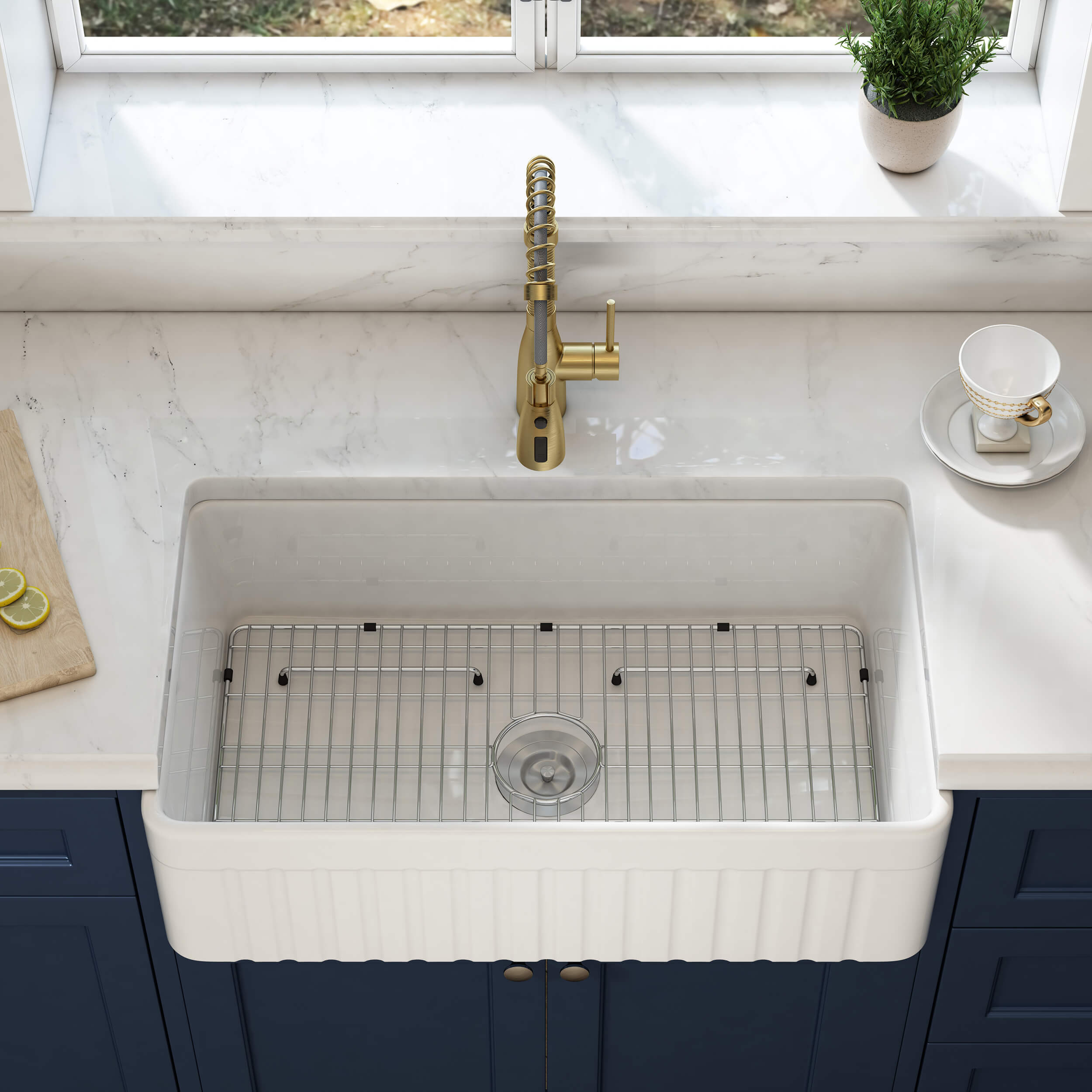 Nova - PL 33" Reversible Fireclay Single Bowl Kitchen Farmhouse Sink - C2-33SFPI