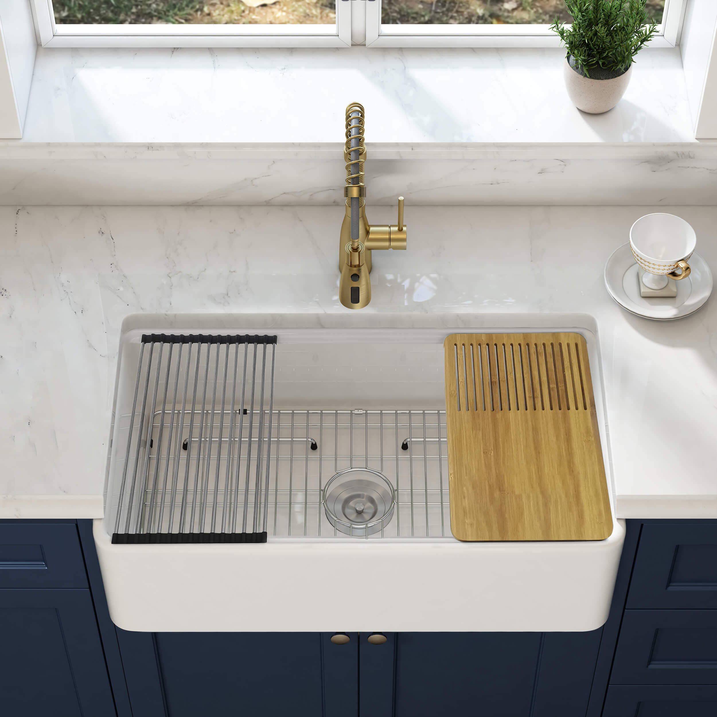 Nova 30" Farmhouse Fireclay Kitchen Workstation Sink - C2-30SFT