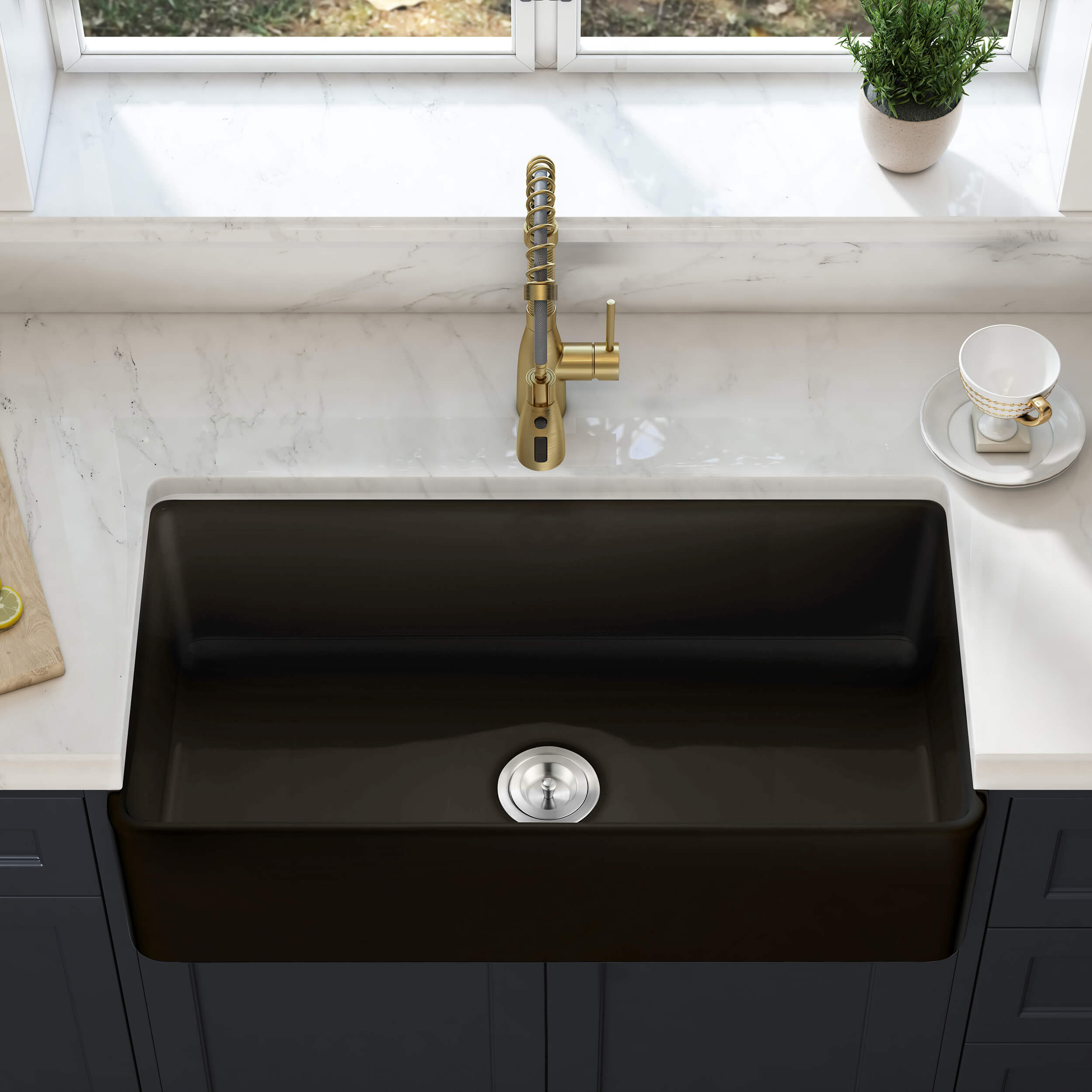 Nova 36" Matte Black Fireclay Single Bowl Kitchen Farmhouse Sink - C2-36SFMB