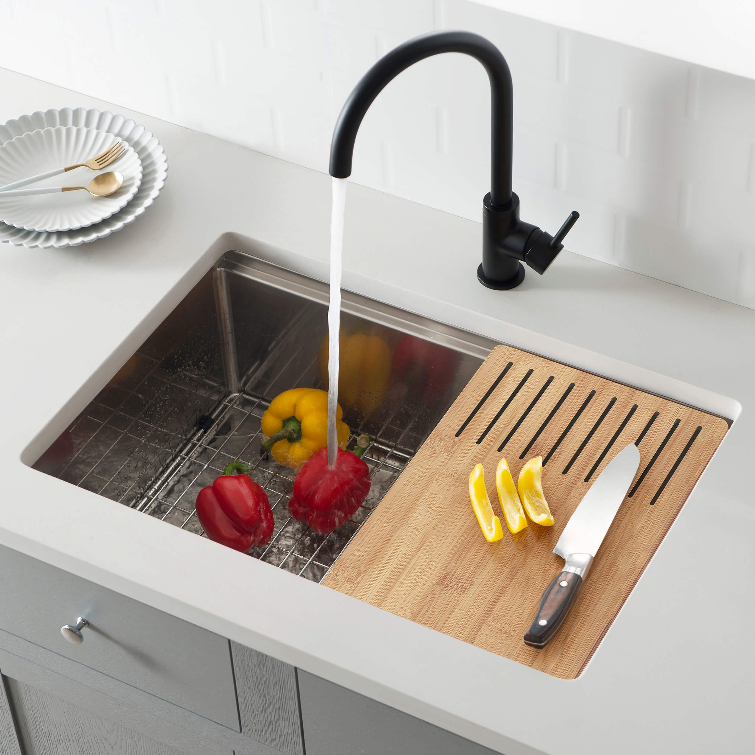 27" Handcrafted 316 Marine Grade Stainless Steel Single Bowl Workstation Undermount Kitchen Sink - C3-27ST