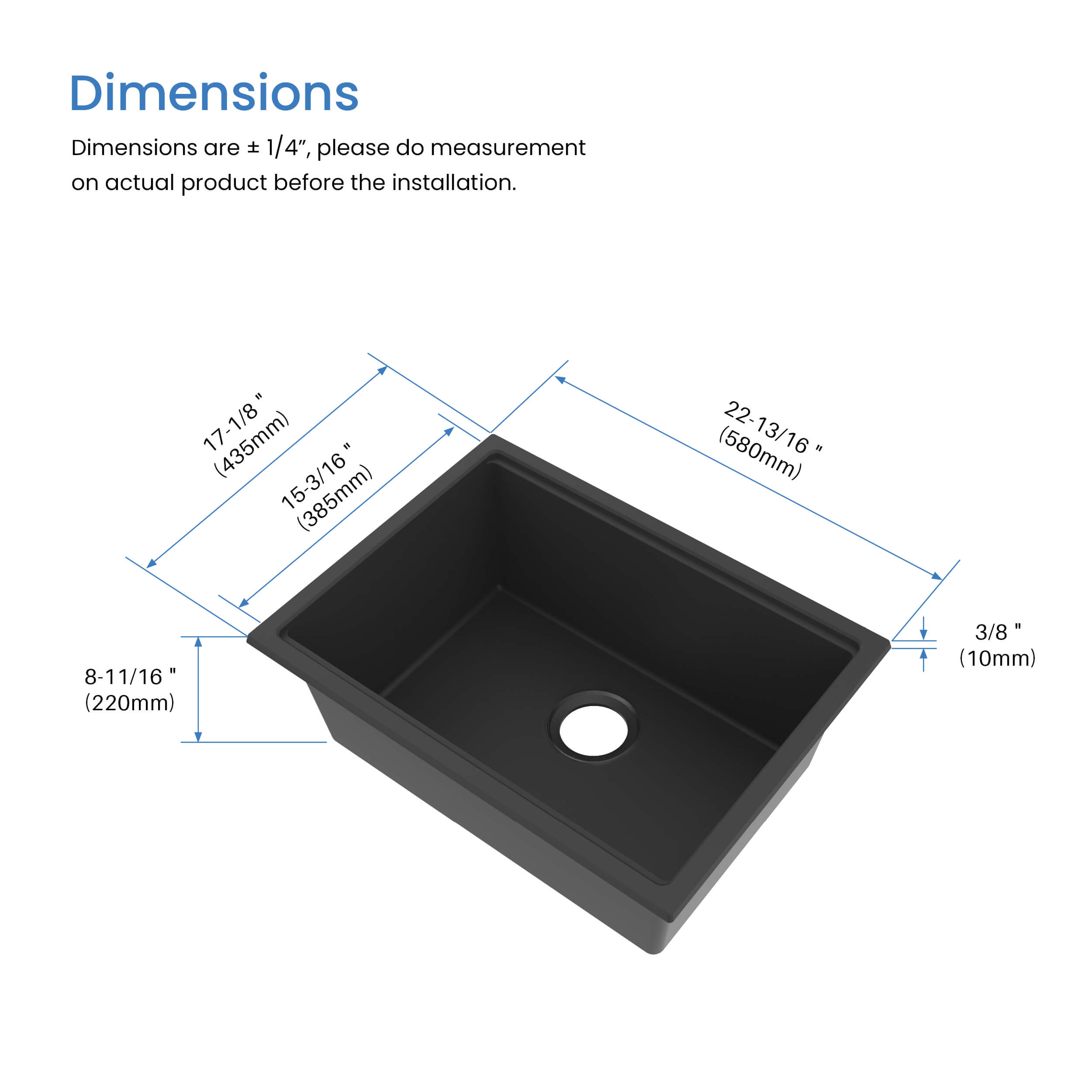23" Undermount Workstation Single Bowl Quartz Kitchen Sink - C4-23ST