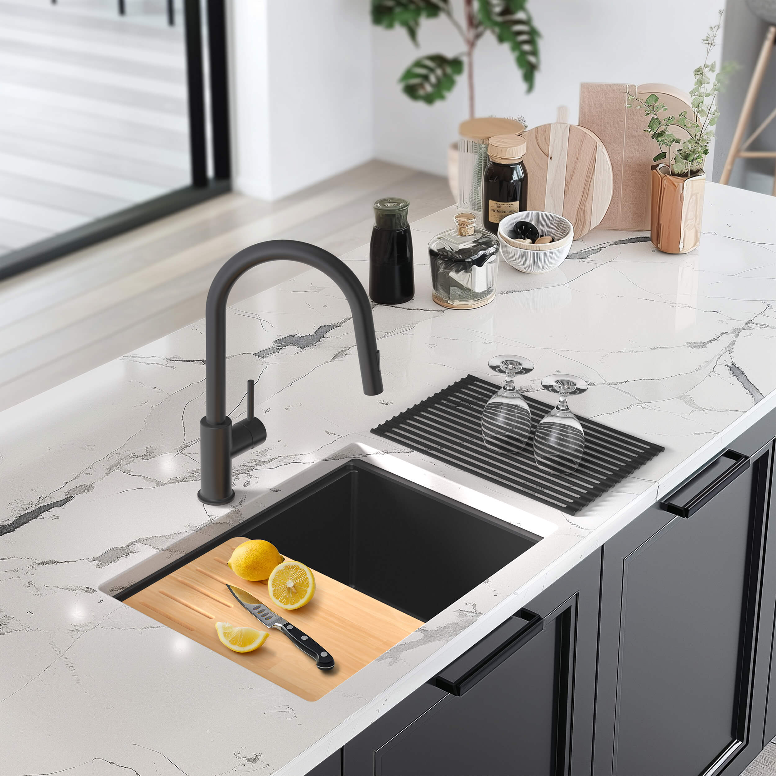 23" Undermount Workstation Single Bowl Quartz Kitchen Sink - C4-23ST