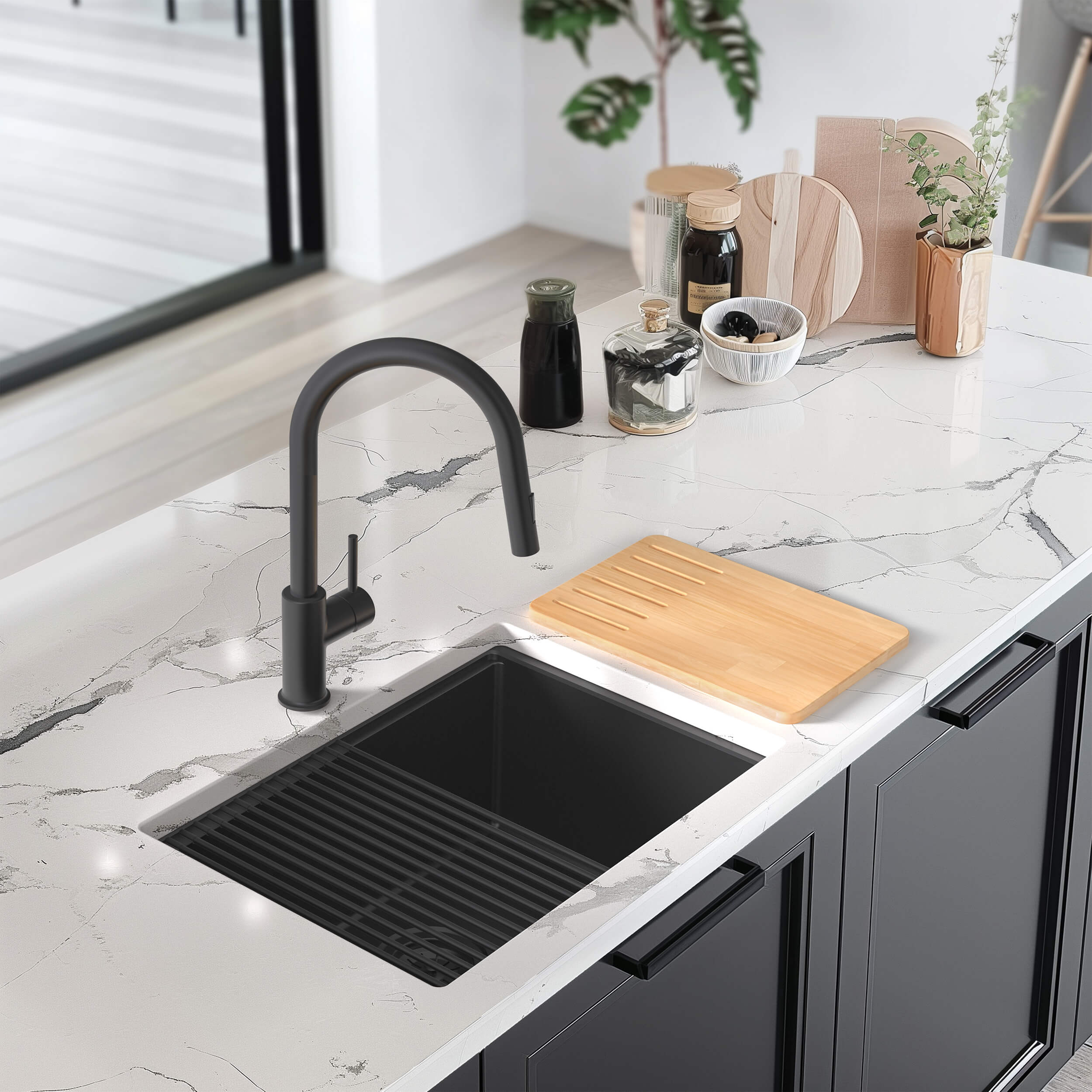 23" Undermount Workstation Single Bowl Quartz Kitchen Sink - C4-23ST