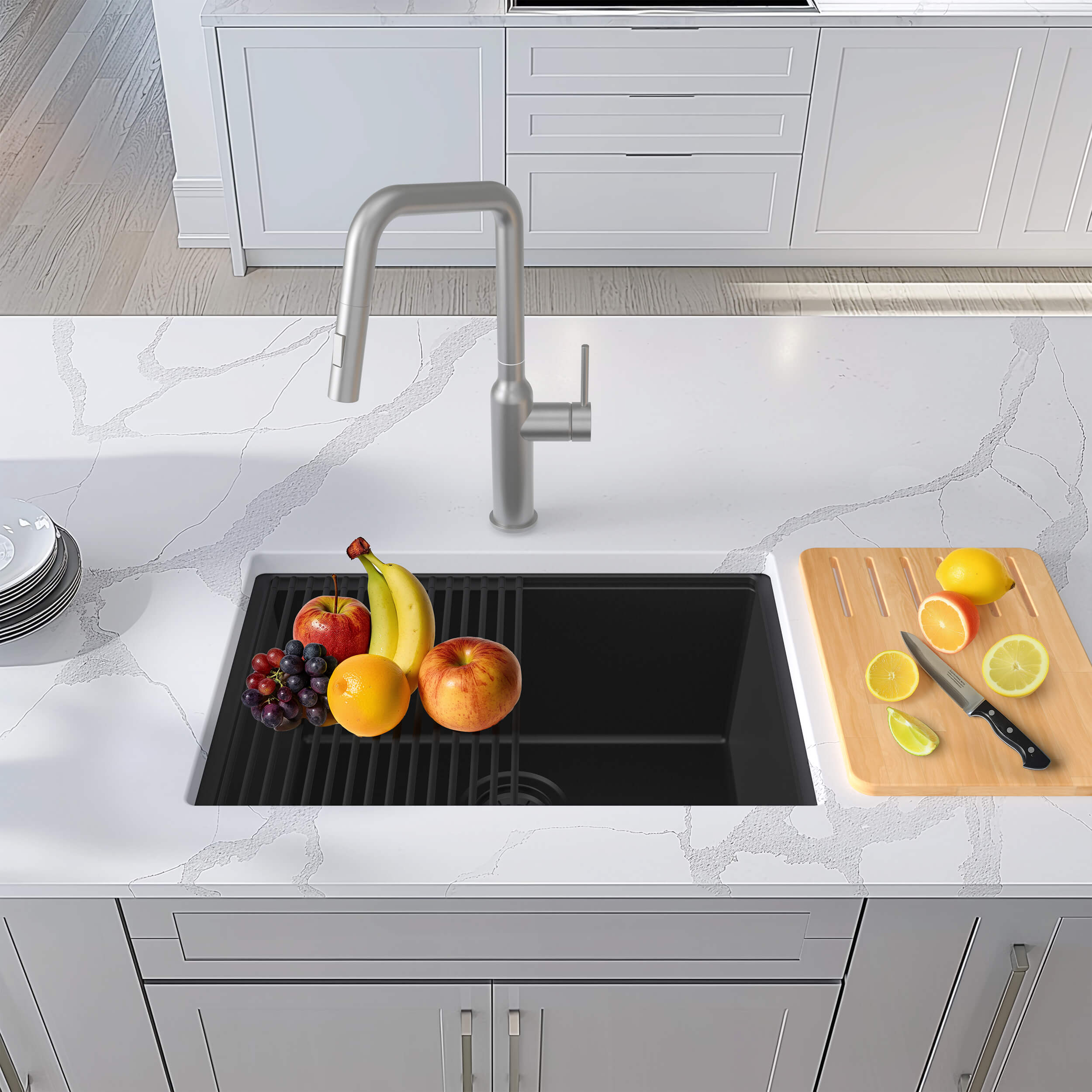 23" Undermount Workstation Single Bowl Quartz Kitchen Sink - C4-23ST