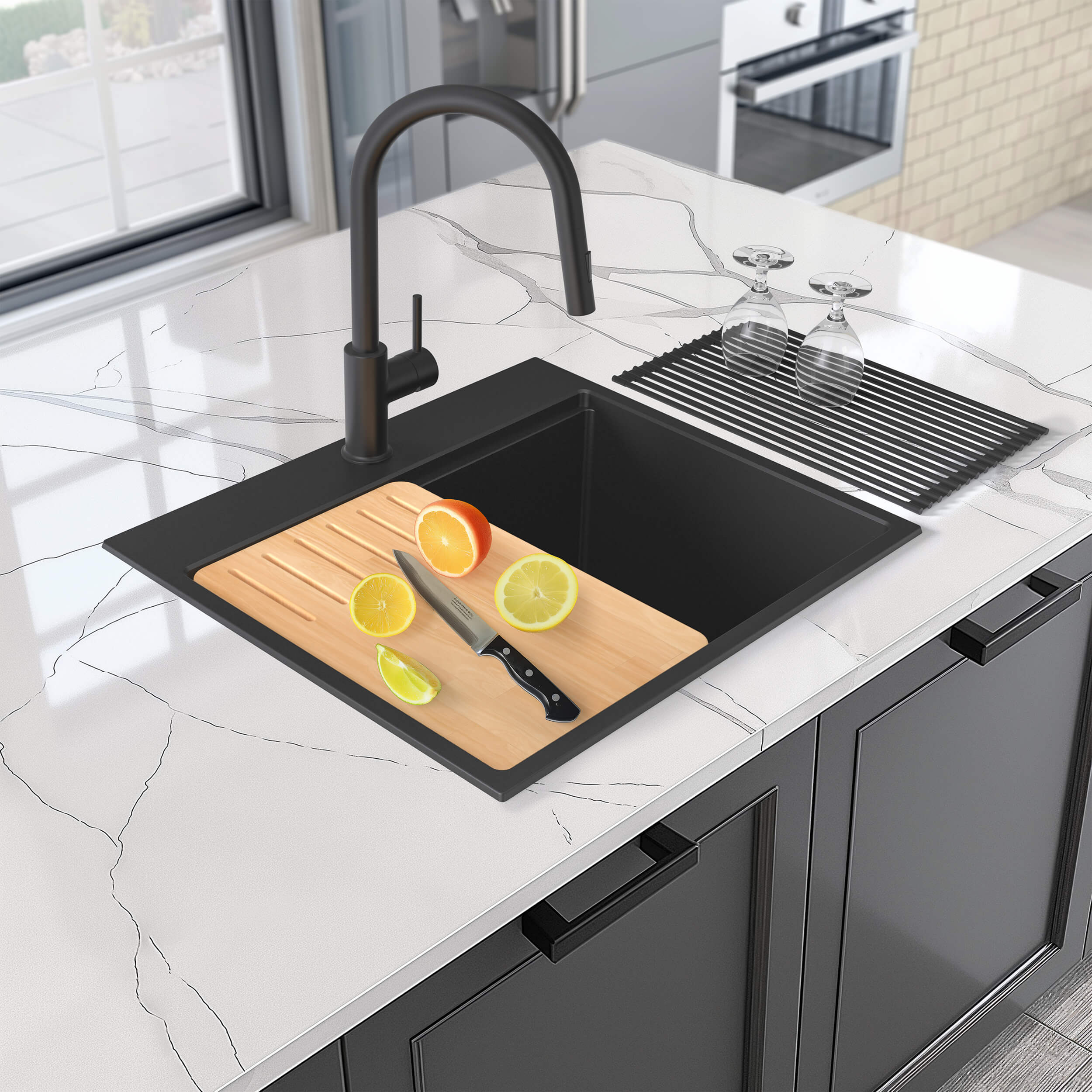 25" Top-Mount Workstation Single Bowl Quartz Kitchen Sink - C4-25TST