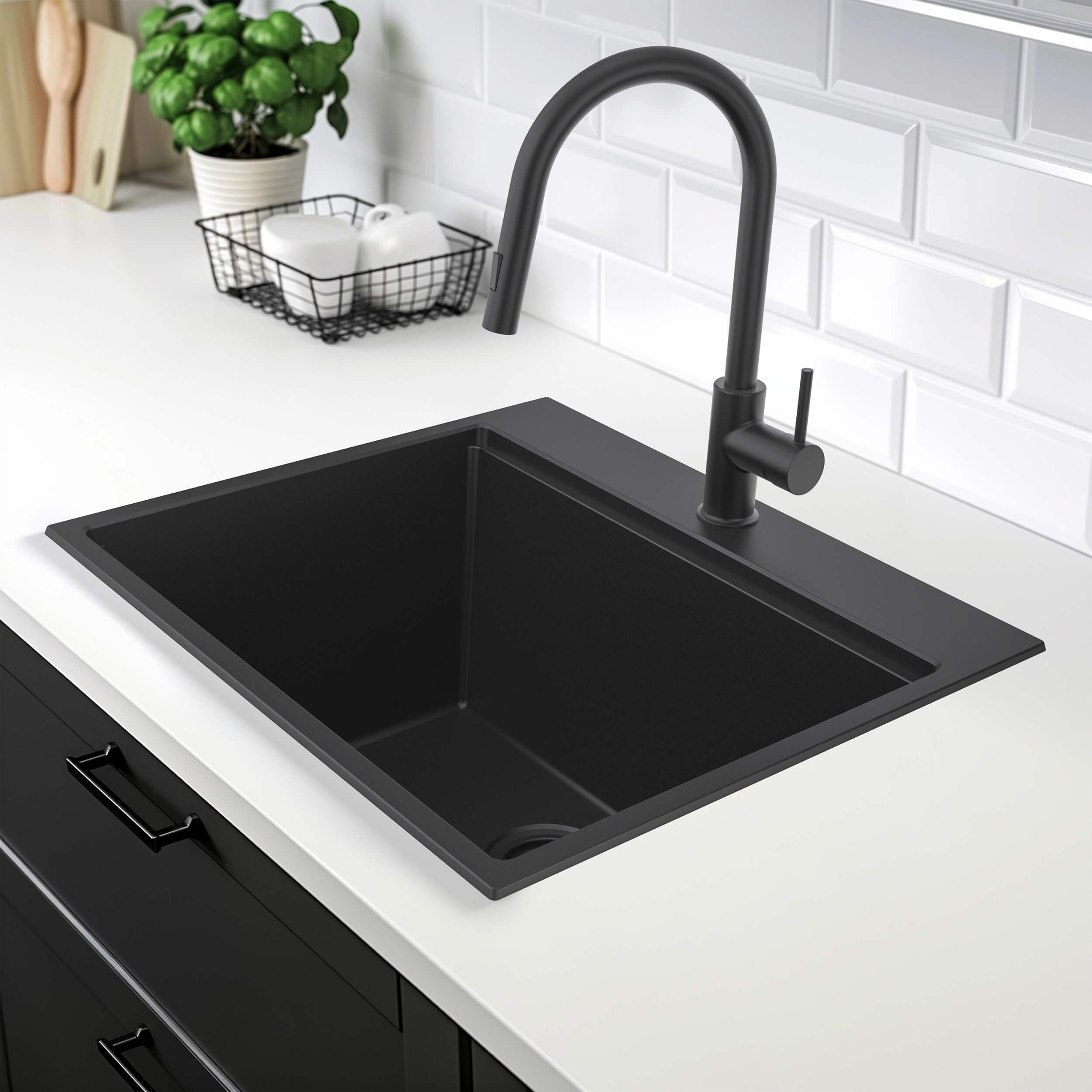 25" Top-Mount Workstation Single Bowl Quartz Kitchen Sink - C4-25TST