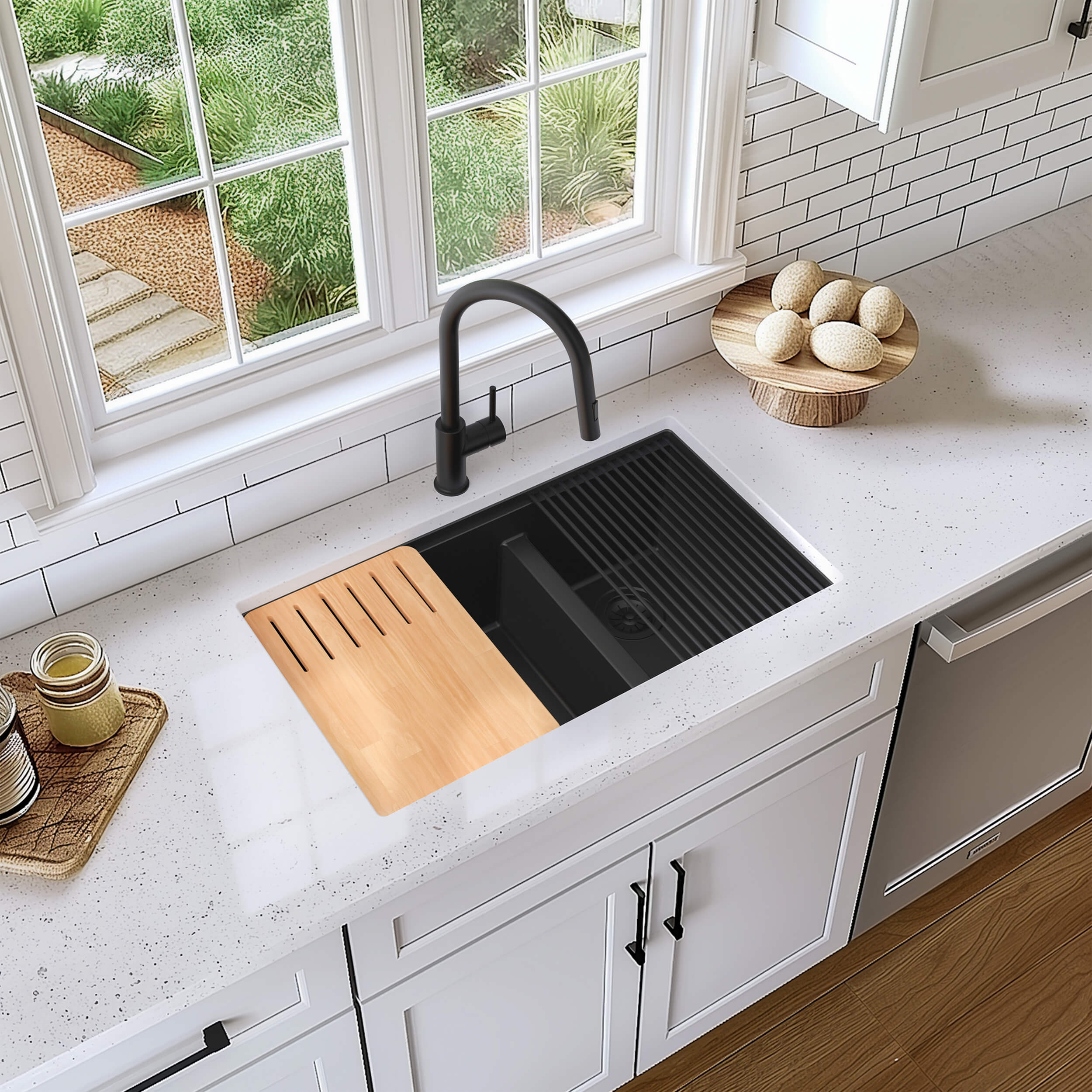 33" Undermount Workstation Double Bowl Quartz Kitchen Sink - C4-33DT