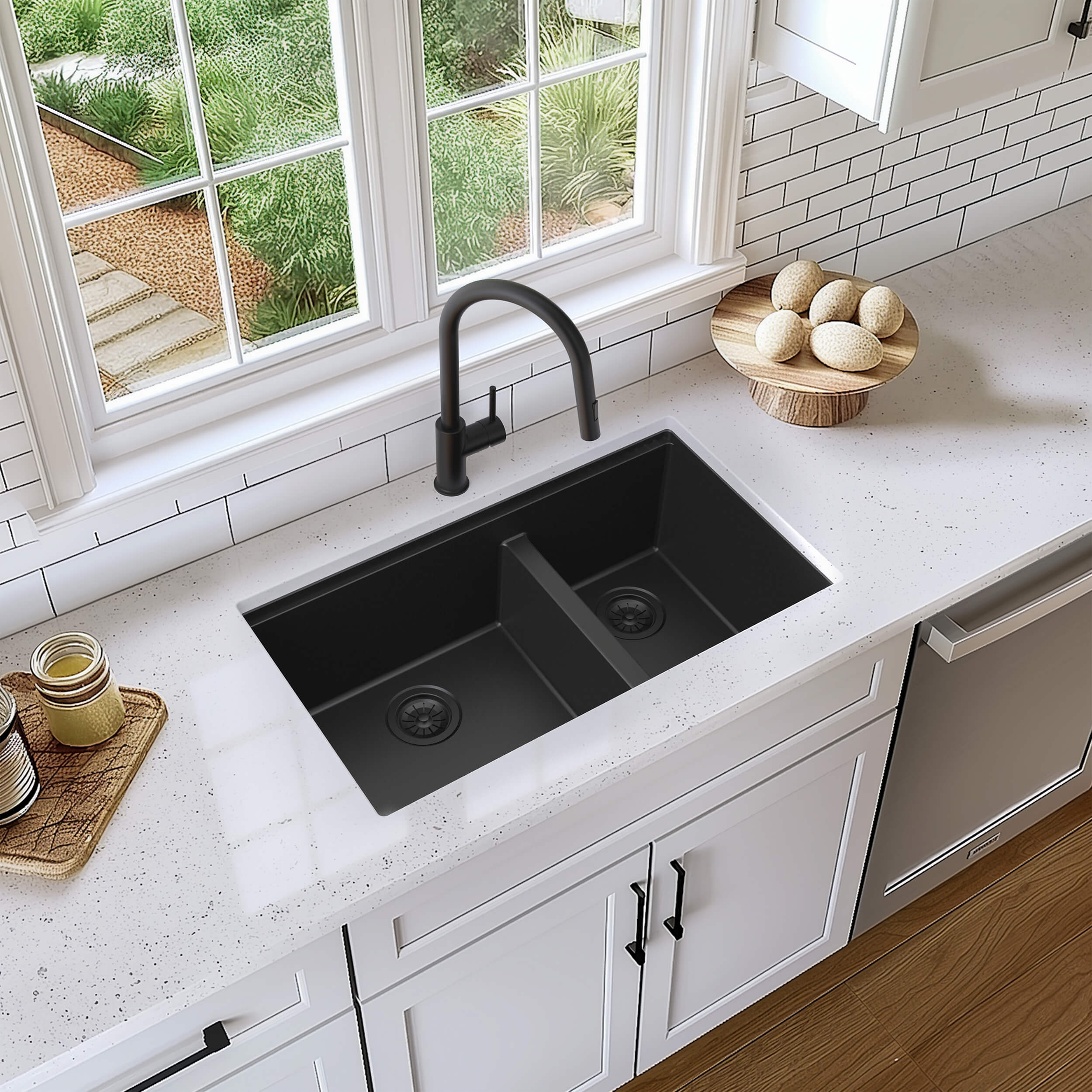 33" Undermount Workstation Double Bowl Quartz Kitchen Sink - C4-33DT