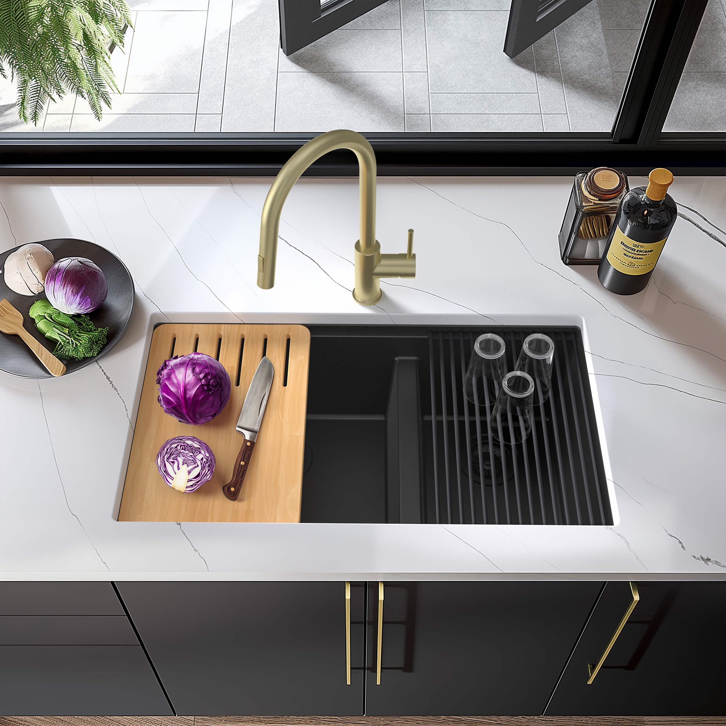 33" Undermount Workstation Double Bowl Quartz Kitchen Sink - C4-33DT