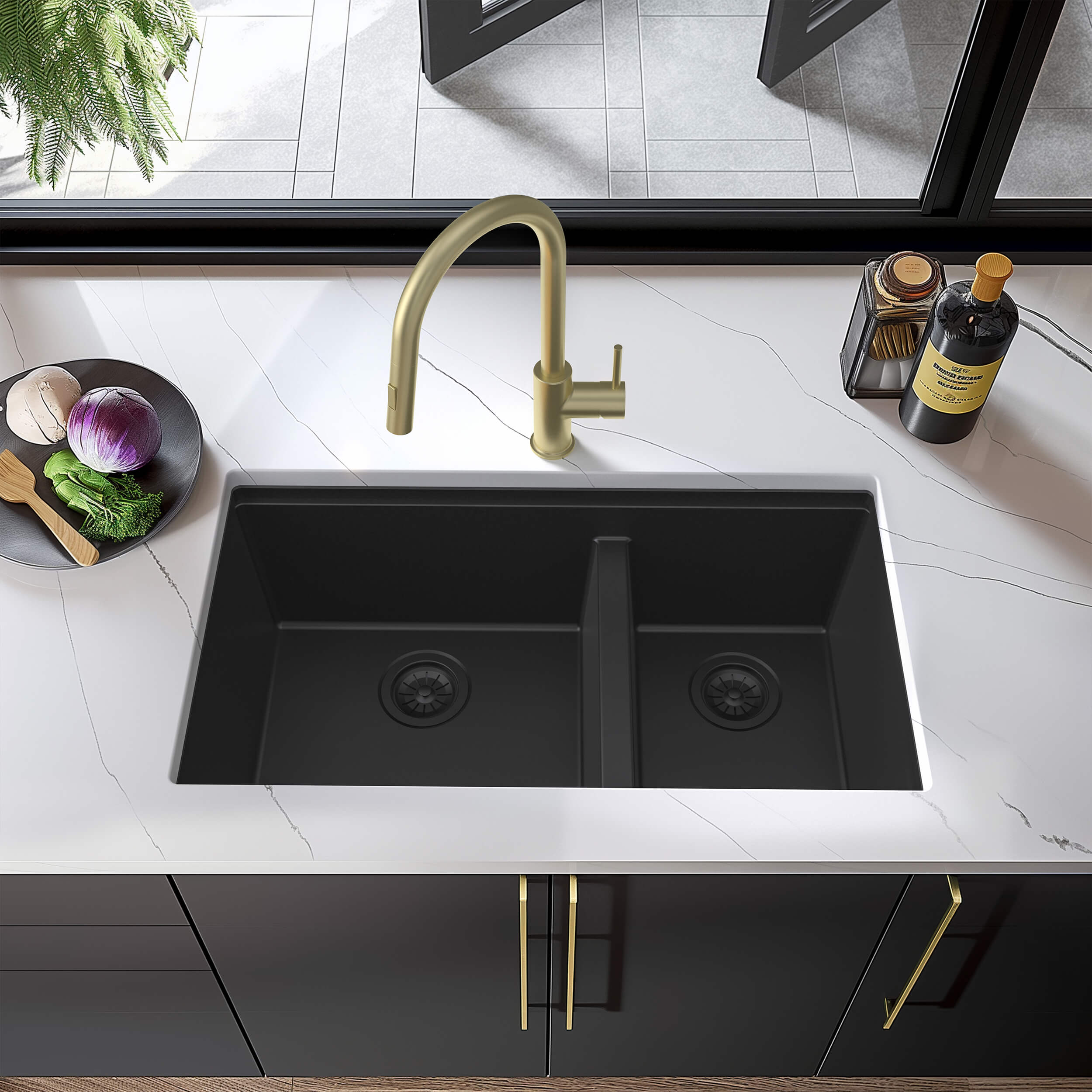 33" Undermount Workstation Double Bowl Quartz Kitchen Sink - C4-33DT