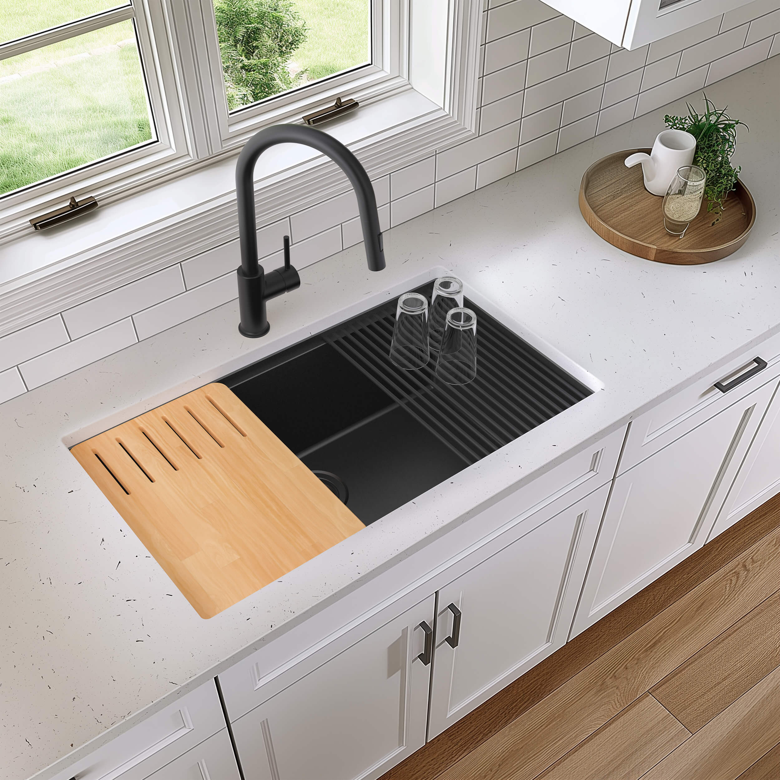 33" Undermount Workstation Single Bowl Quartz Kitchen Sink - C4-33ST