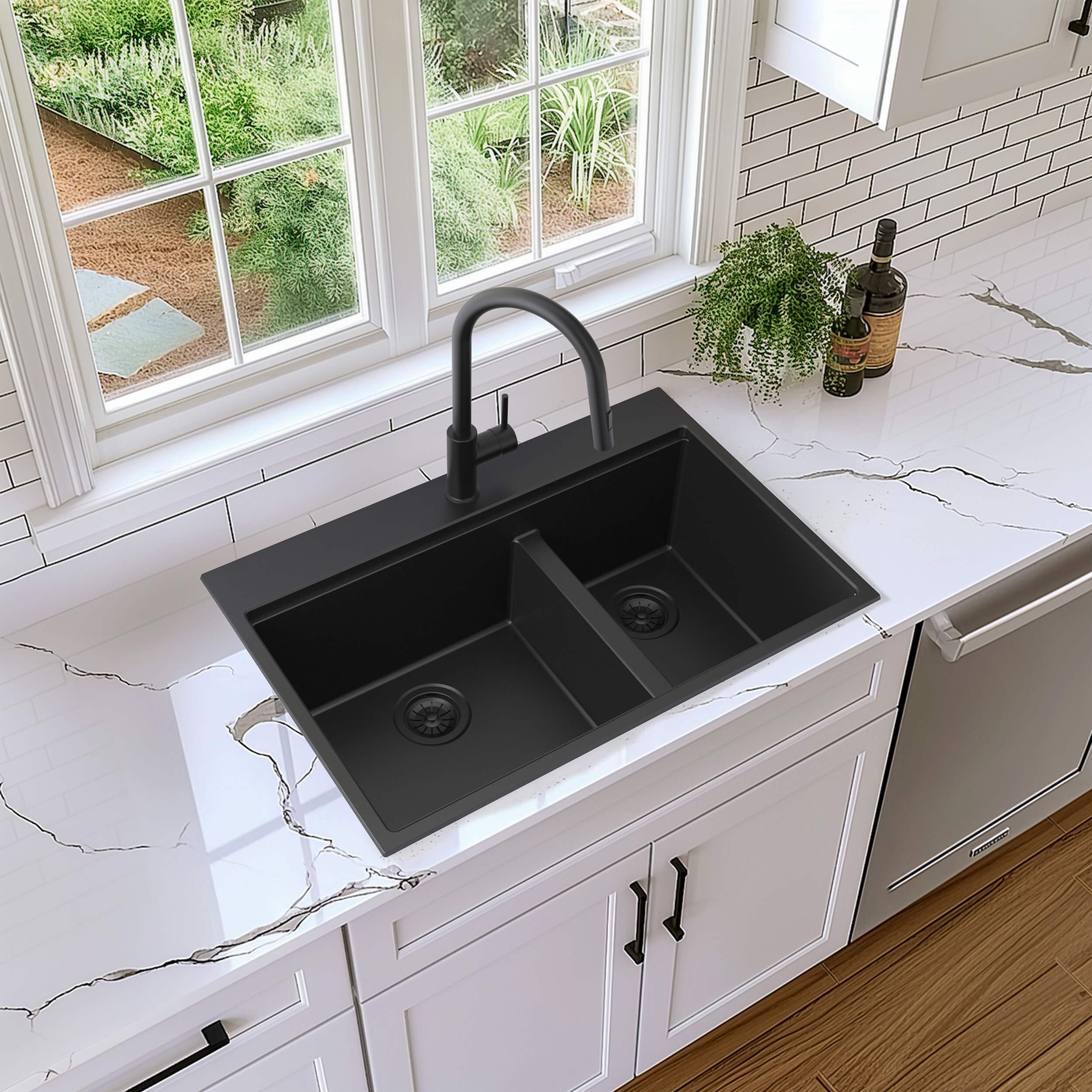 33" Top-Mount Workstation Double Bowl Quartz Kitchen Sink - C4-33TDT