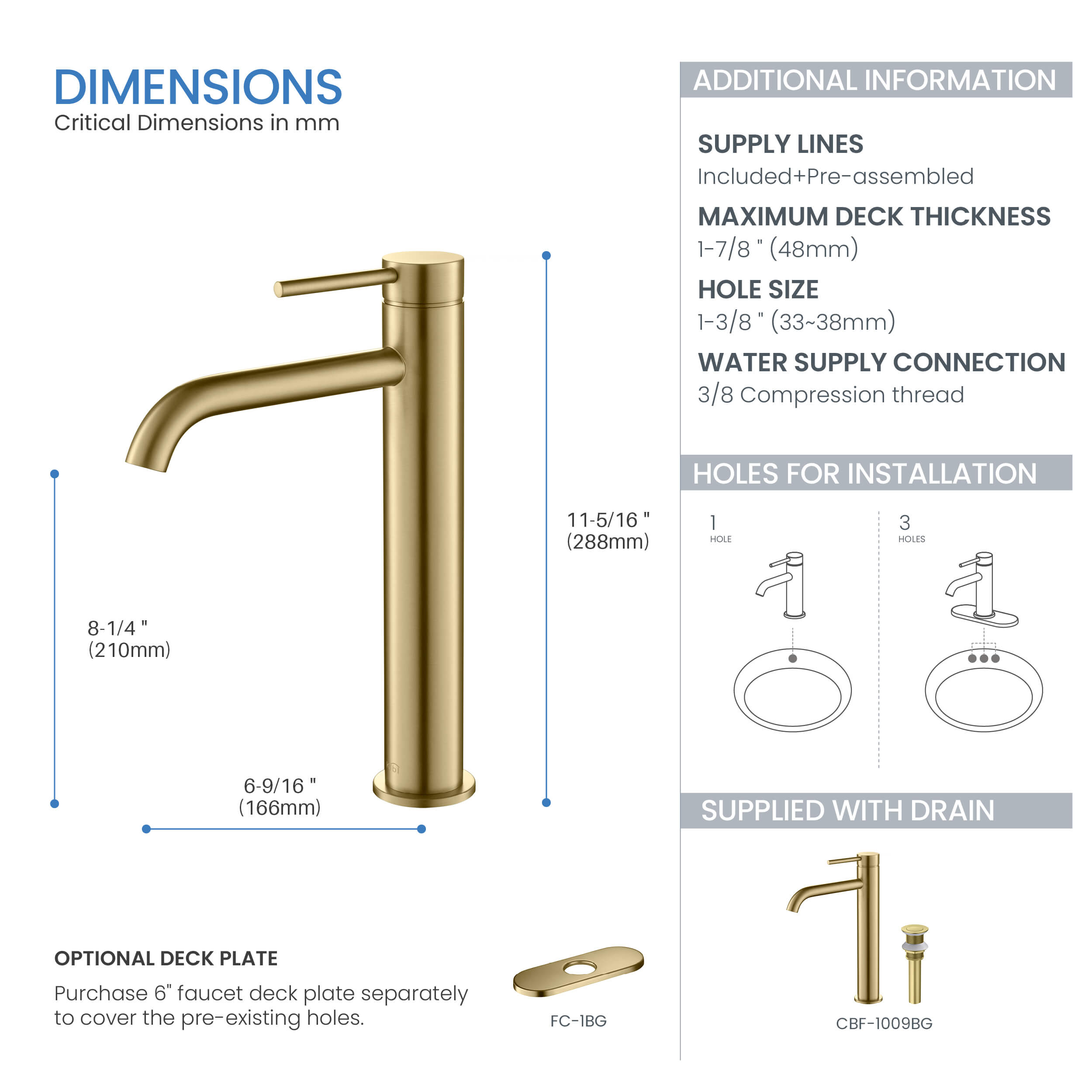 Halo Single Handle Bathroom Vessel Sink Faucet with Pop Up Drain - CBF-1009