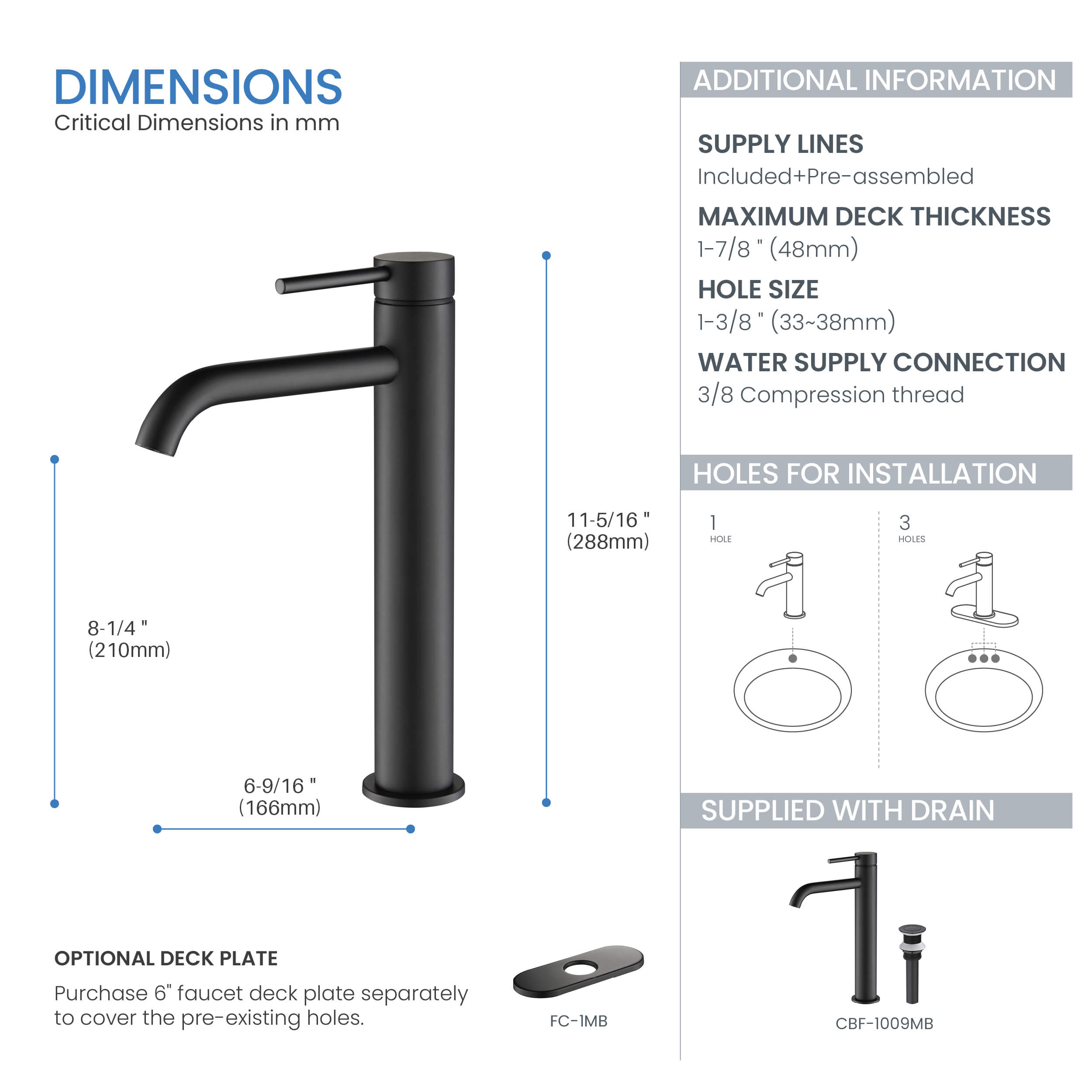 Halo Single Handle Bathroom Vessel Sink Faucet with Pop Up Drain - CBF-1009
