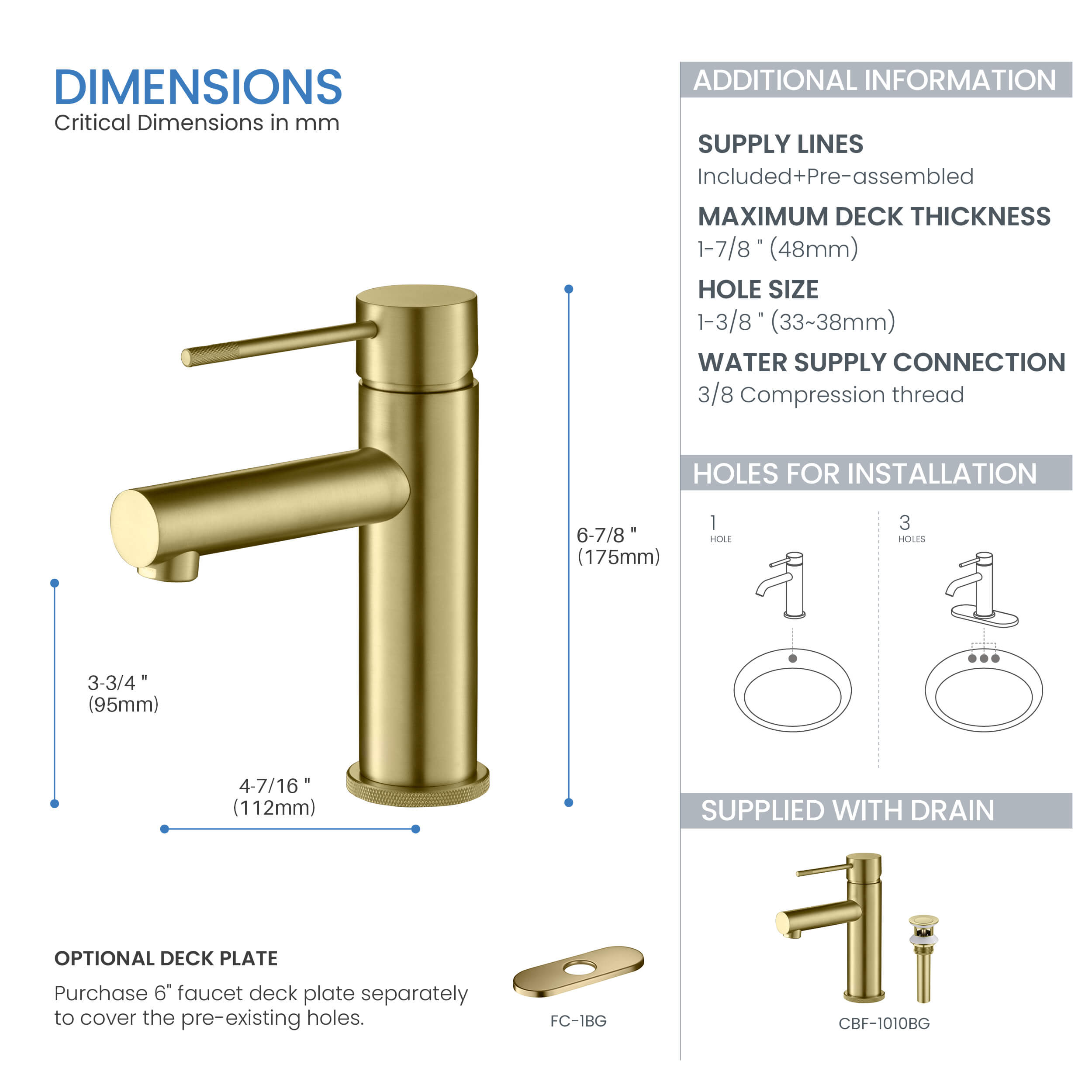 Verona Single Handle Bathroom Vanity Sink Faucet with Pop Up Drain - CBF-1010