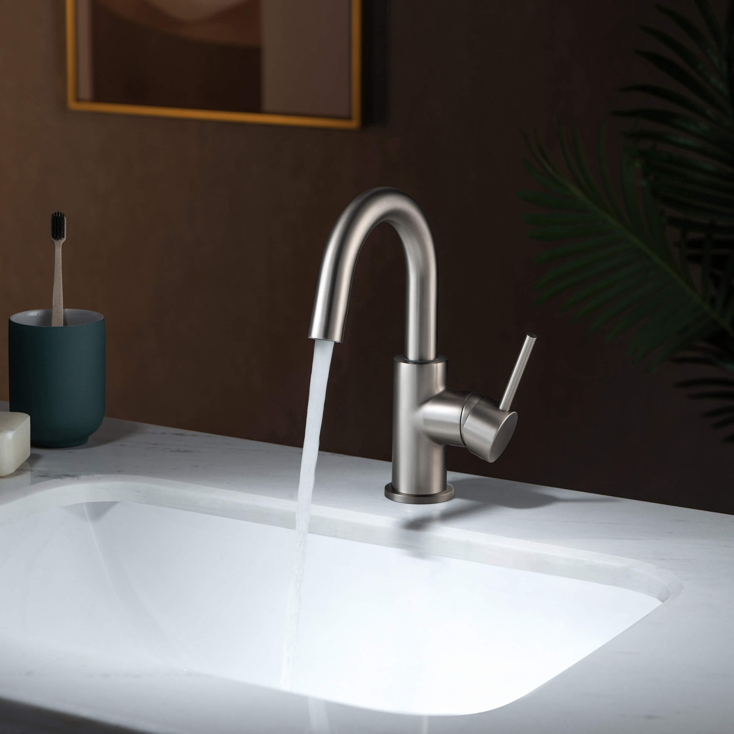 Halo High-Arc Single Handle Bathroom Vanity Sink Faucet with Pop Up Drain - CBF-1021