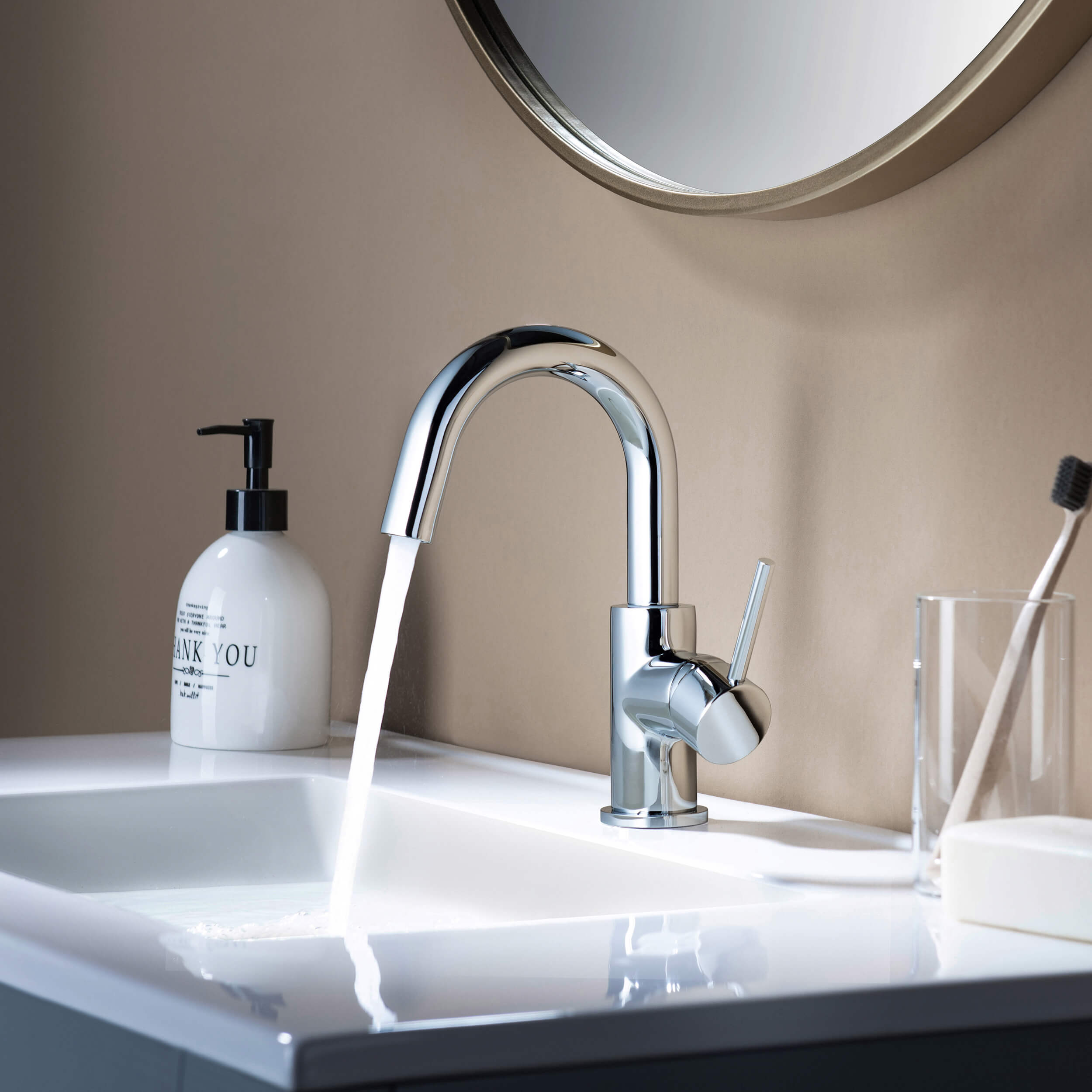 Halo High-Arc Single Handle Bathroom Vanity Sink Faucet with Pop Up Drain - CBF-1021