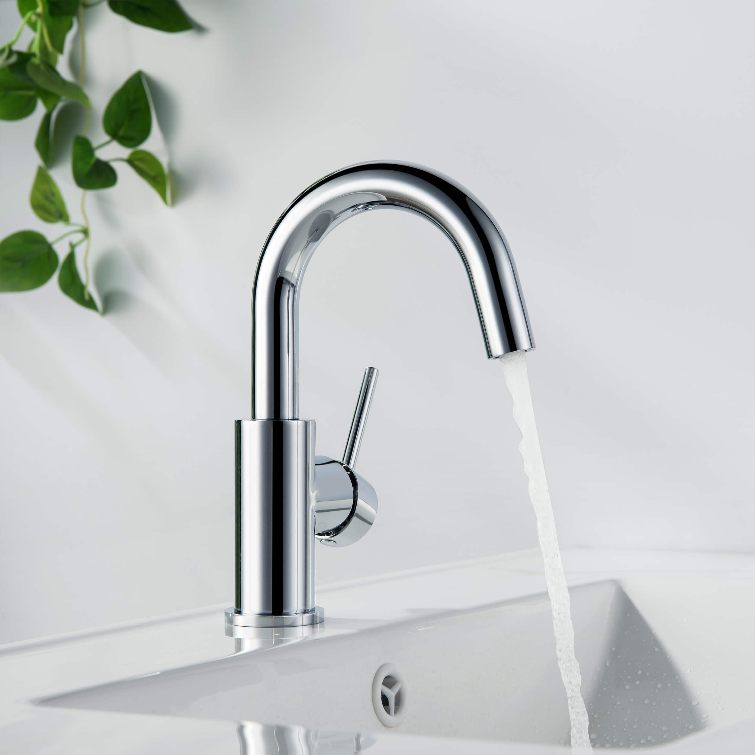 Halo High-Arc Single Handle Bathroom Vanity Sink Faucet with Pop Up Drain - CBF-1021