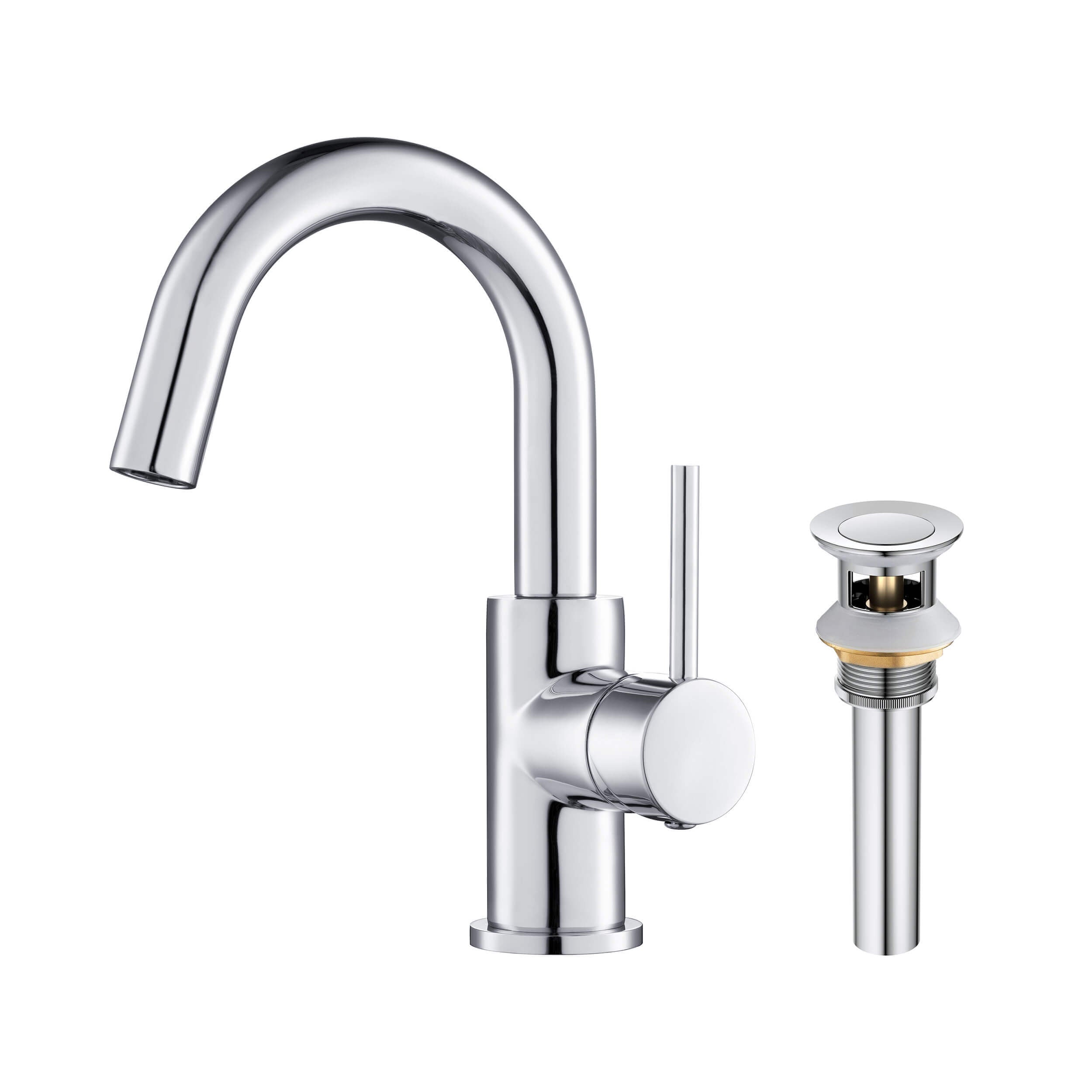 Halo High-Arc Single Handle Bathroom Vanity Sink Faucet with Pop Up Drain - CBF-1021