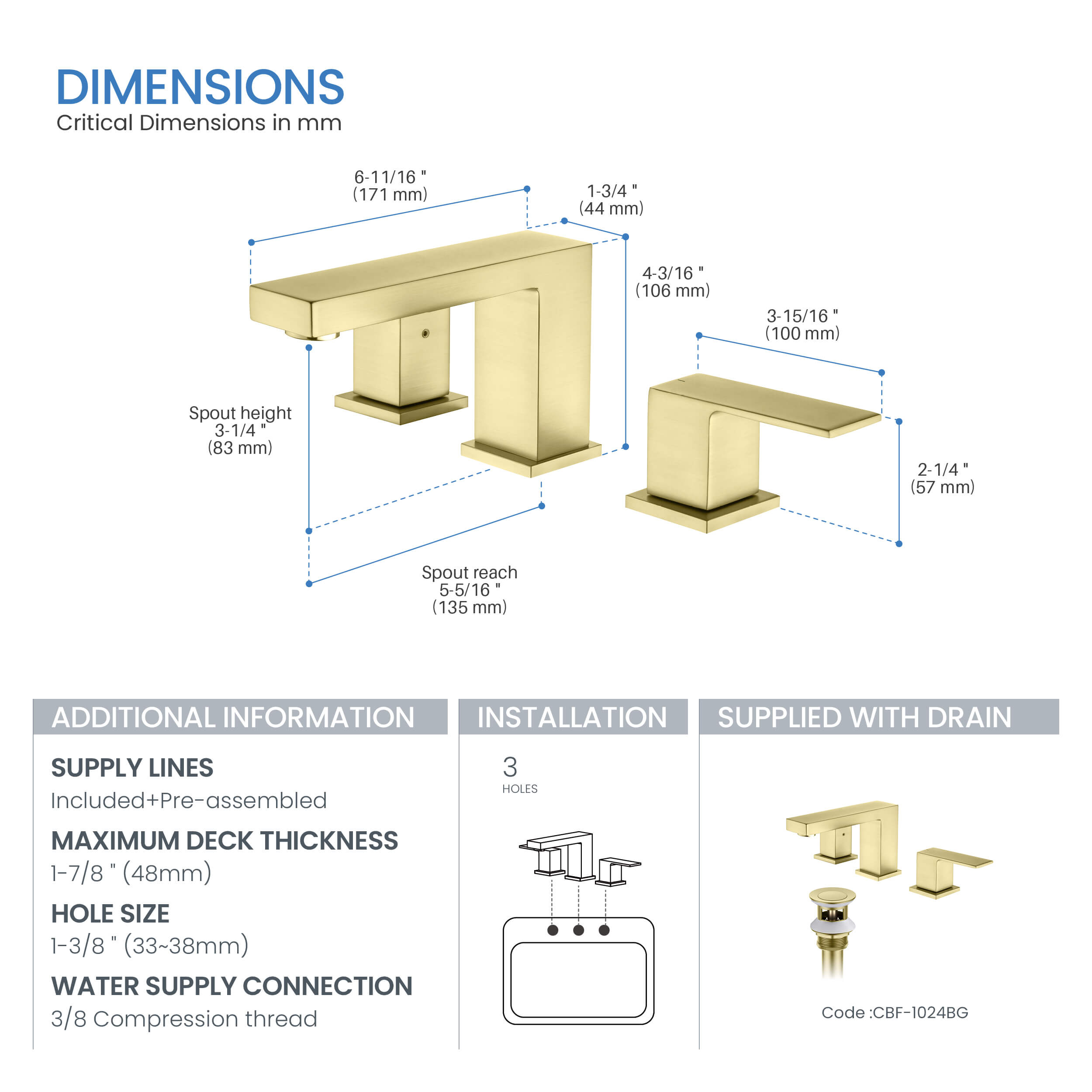 Quadra 8" Widespread Bathroom Sink Faucet with Drain Assembly - CBF-1024