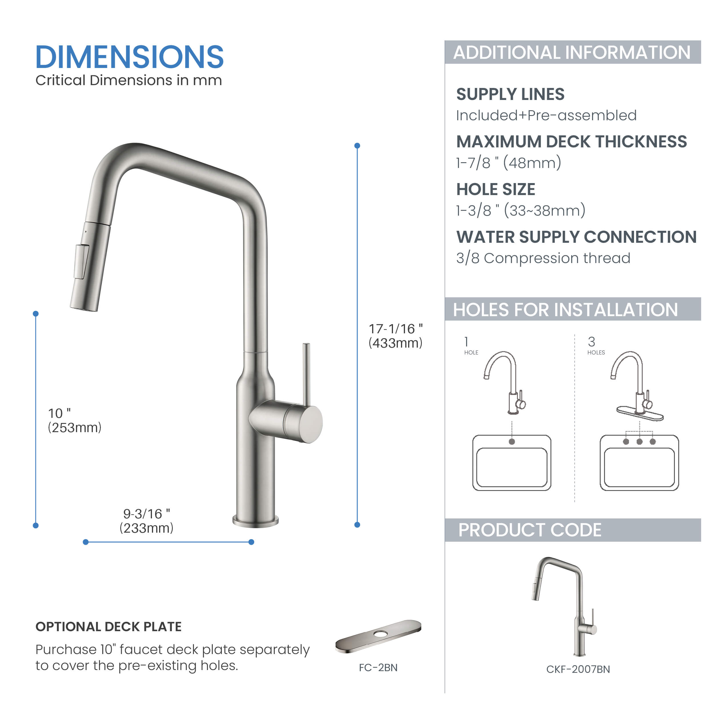 Tampa Single Handle Pull Down Kitchen Sink Faucet - CKF-2007