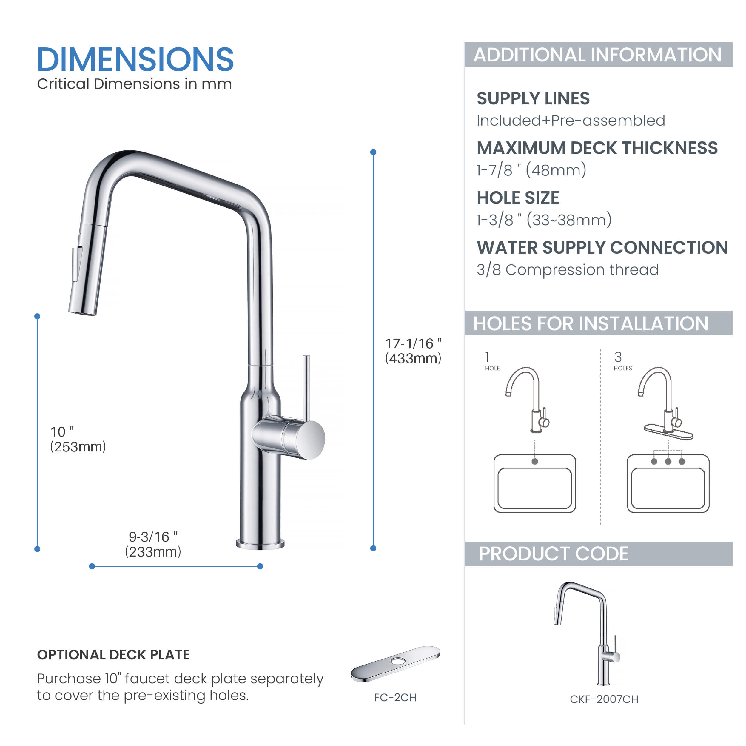 Tampa Single Handle Pull Down Kitchen Sink Faucet - CKF-2007