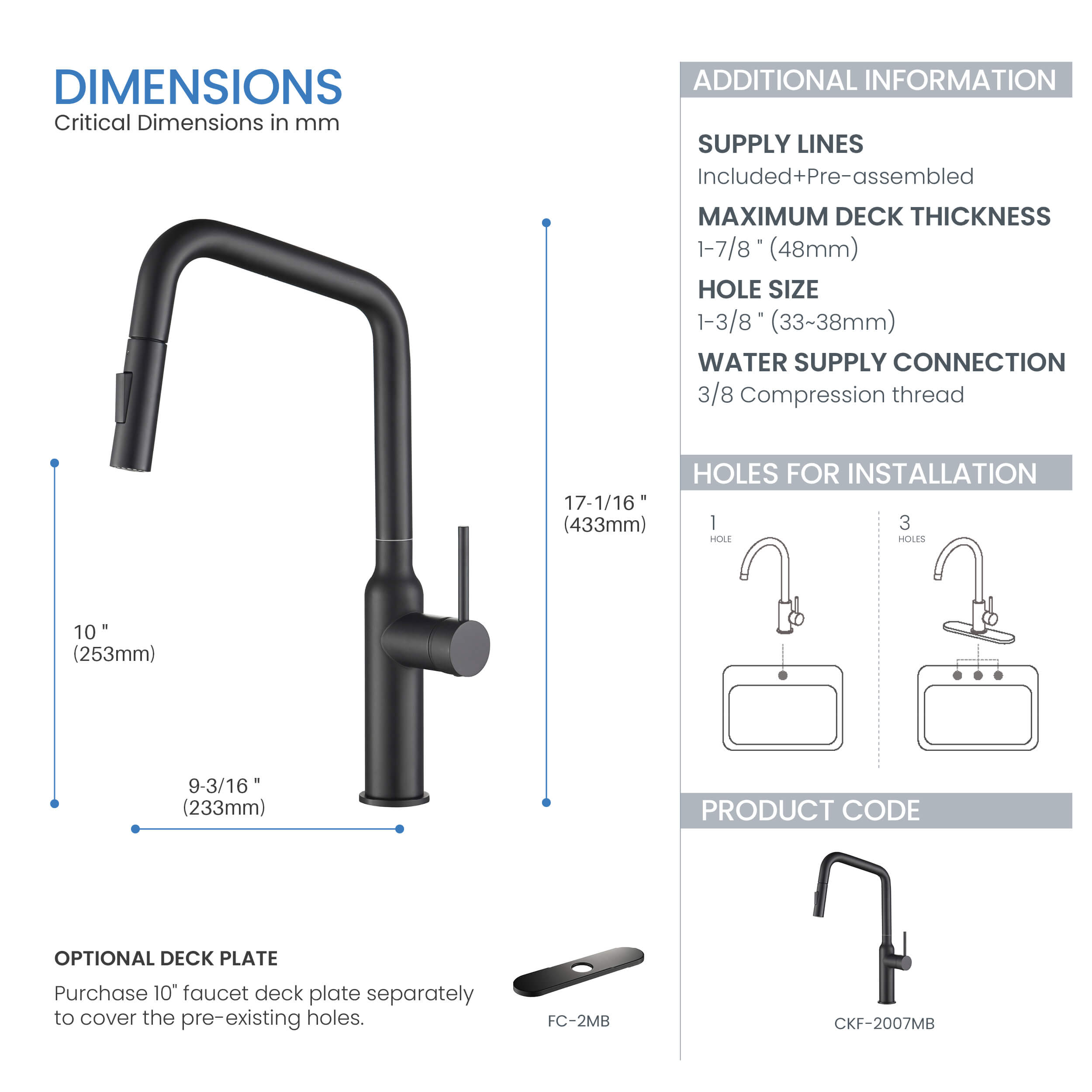 Tampa Single Handle Pull Down Kitchen Sink Faucet - CKF-2007