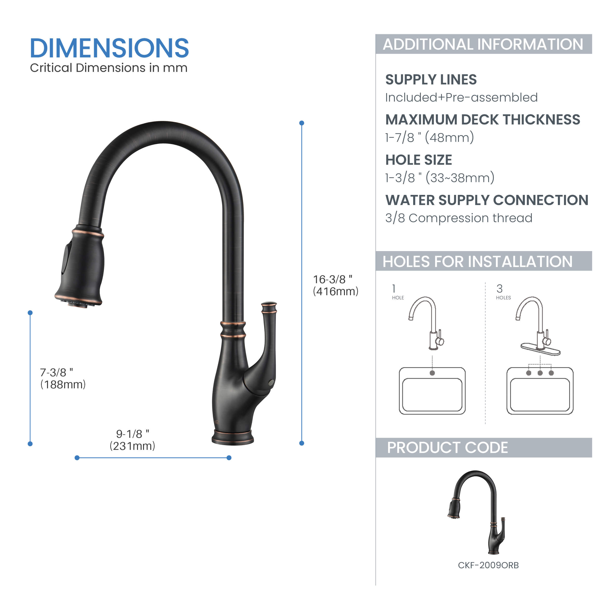 Omaha Single Handle Pull Down Kitchen Sink Faucet - CKF-2009