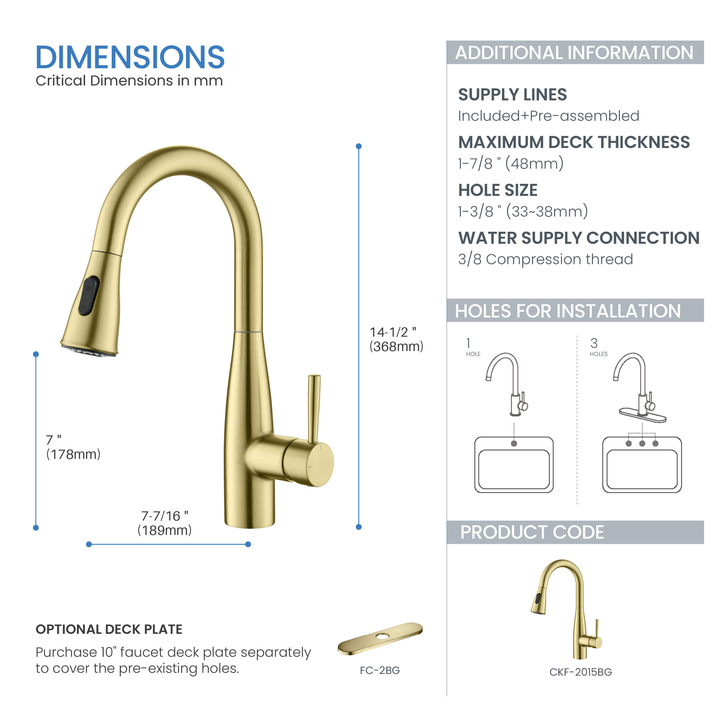 Plano Single Handle Pull Down Kitchen & Bar Sink Faucet - CKF-2015
