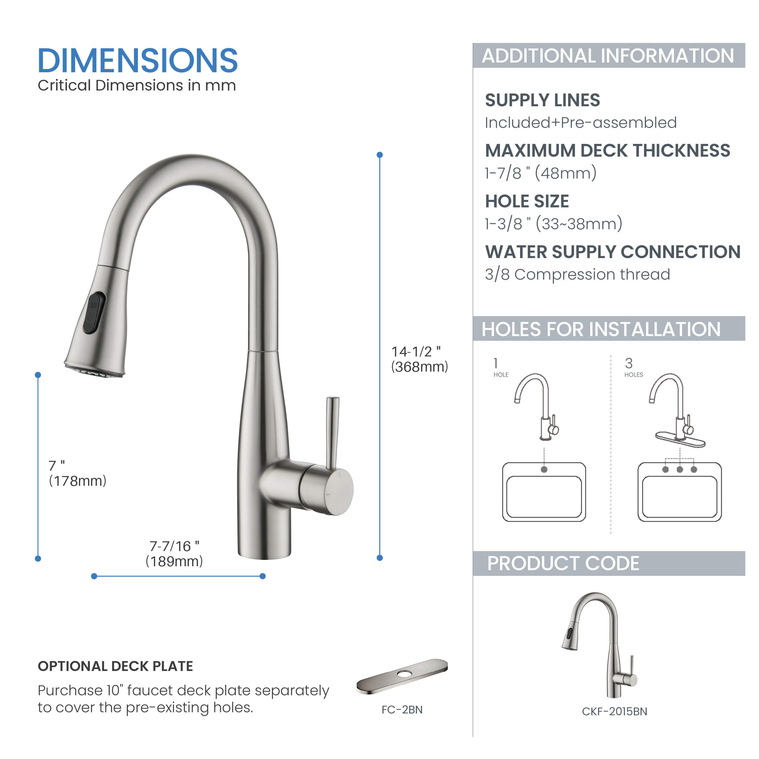 Plano Single Handle Pull Down Kitchen & Bar Sink Faucet - CKF-2015