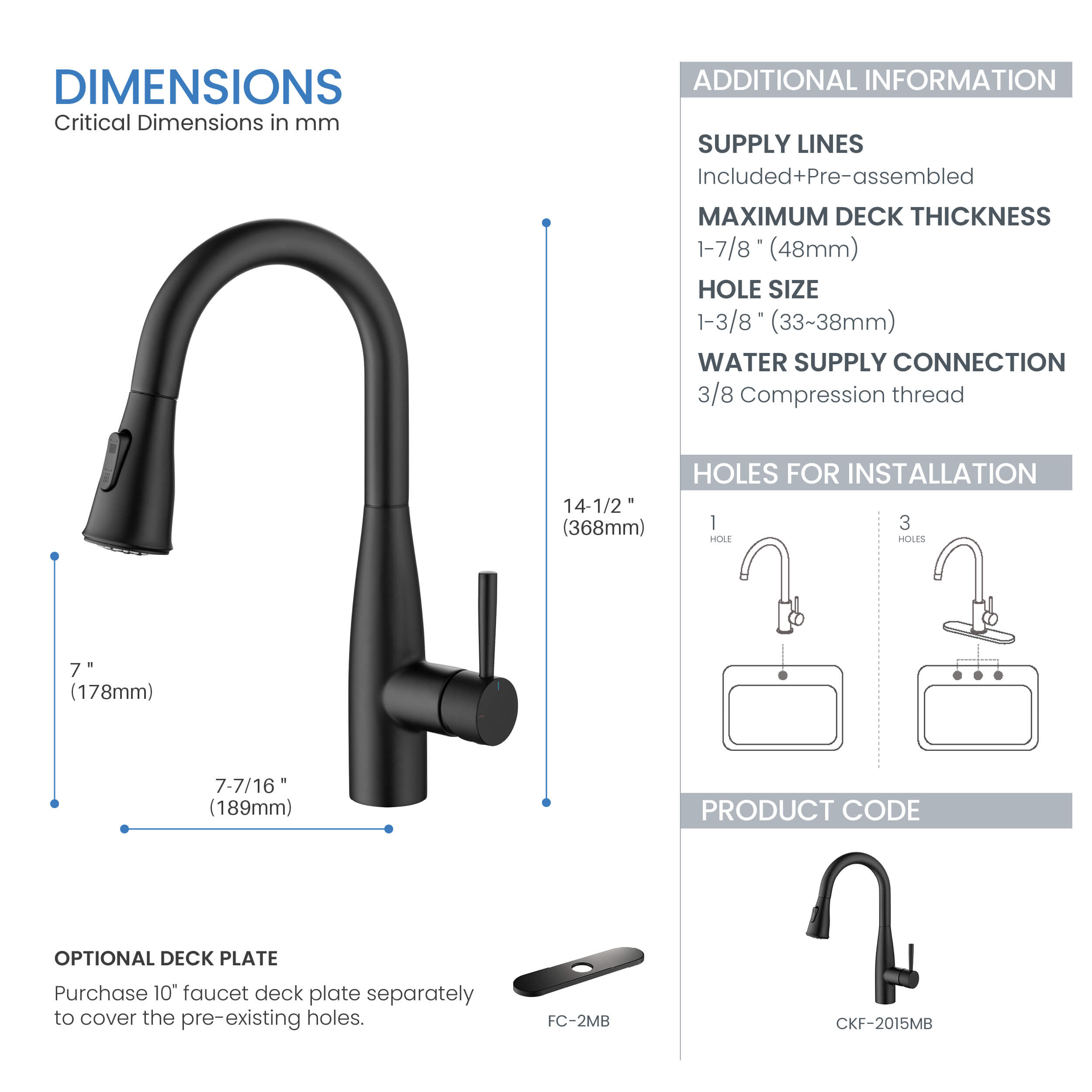 Plano Single Handle Pull Down Kitchen & Bar Sink Faucet - CKF-2015