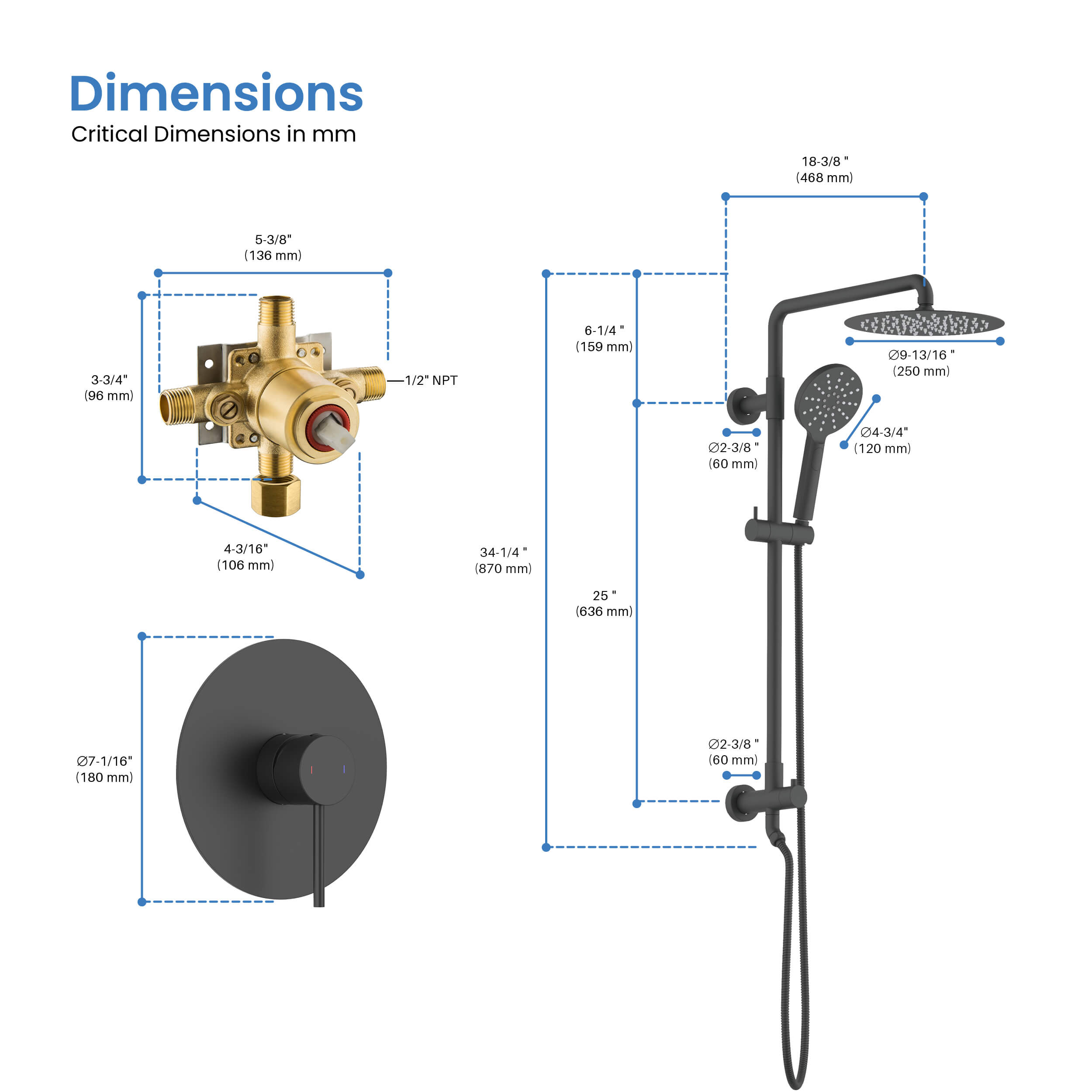 Halo Pressure Balanced 2-Function Wall Mount Shower Column with Rough In Valve - CSC-4103