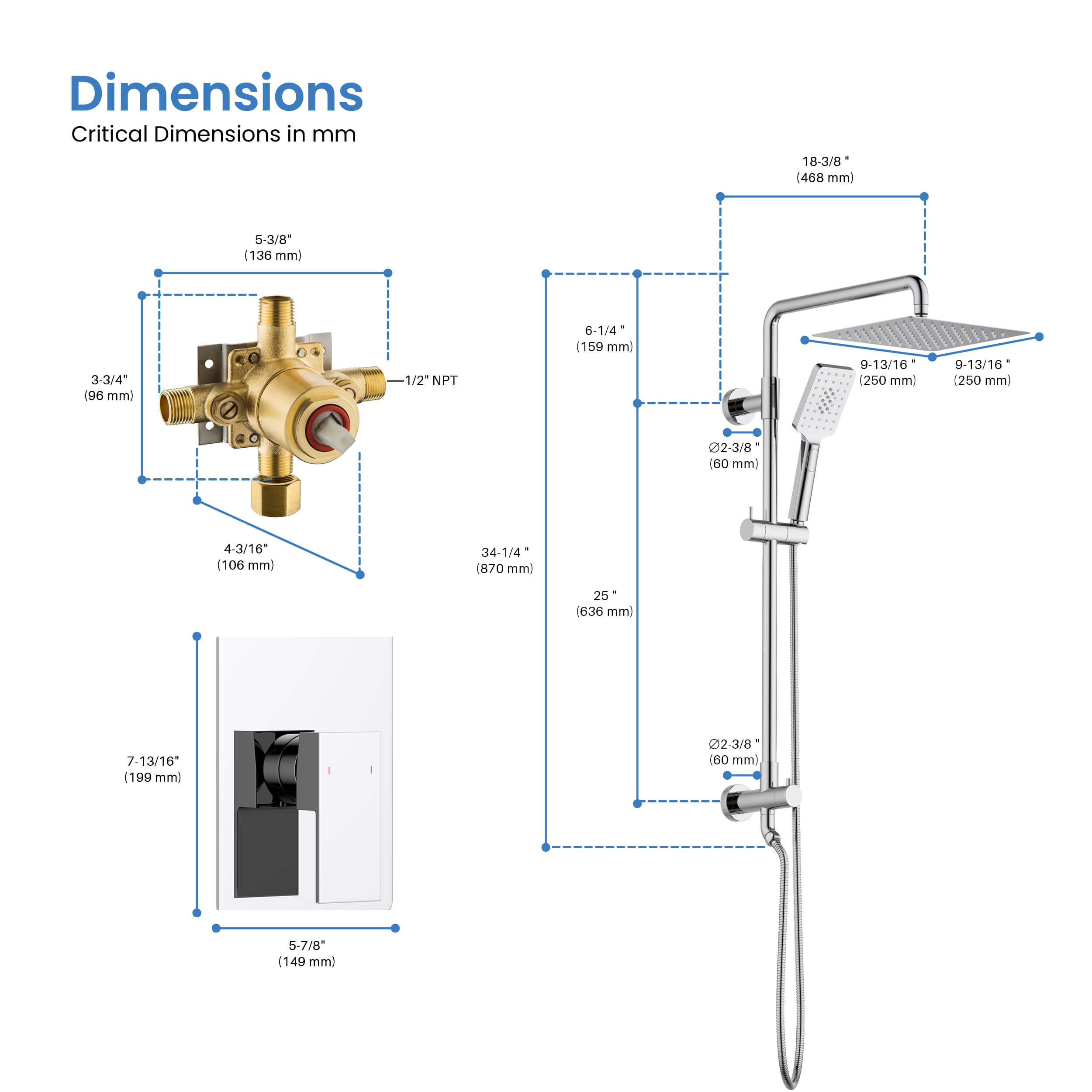 Quadra Pressure Balanced 2-Function Wall Mount Shower Column with Rough In Valve - CSC-4104