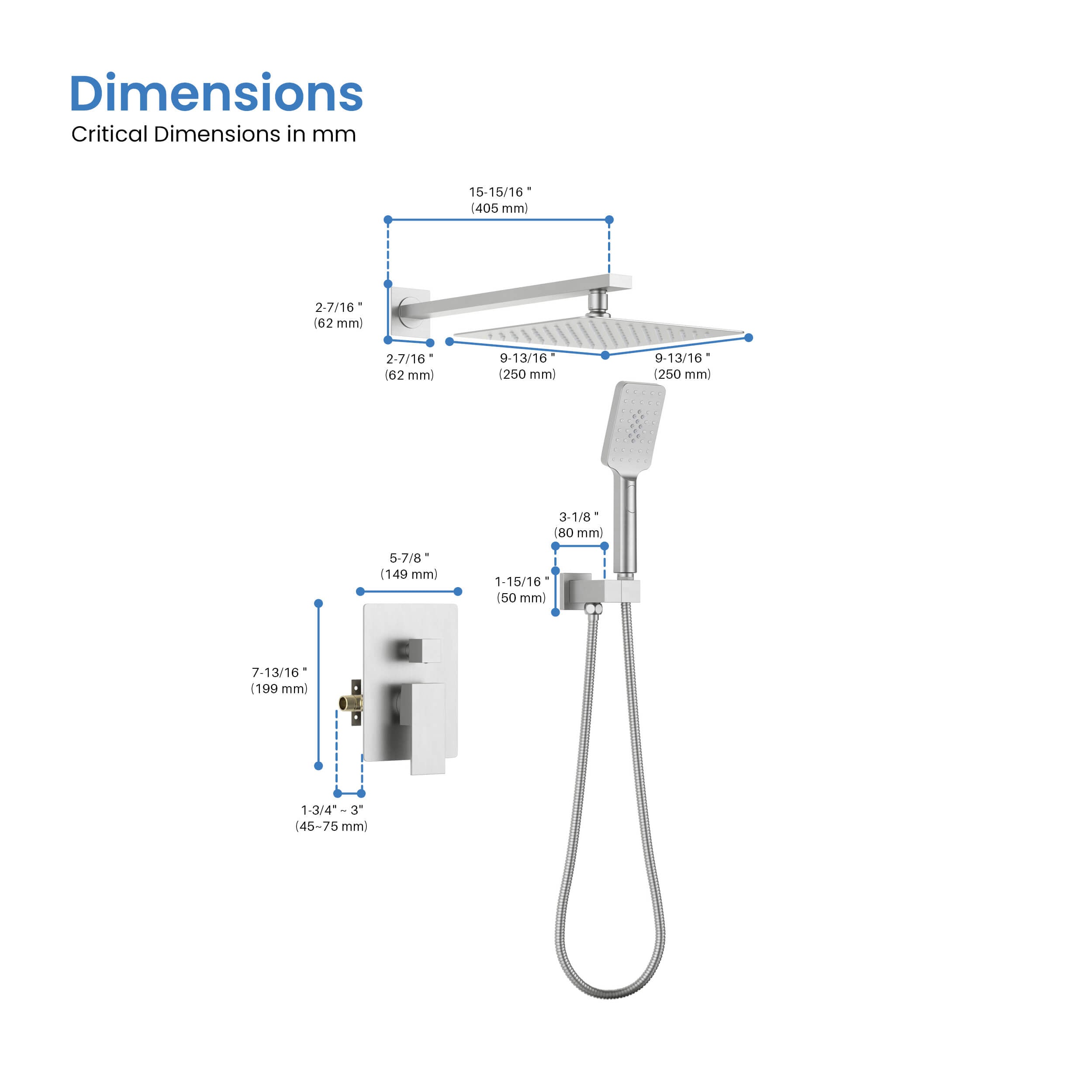 Quadra Pressure Balanced 2-Function Wall Mount Shower System with Rough-In Valve - CSF-4005