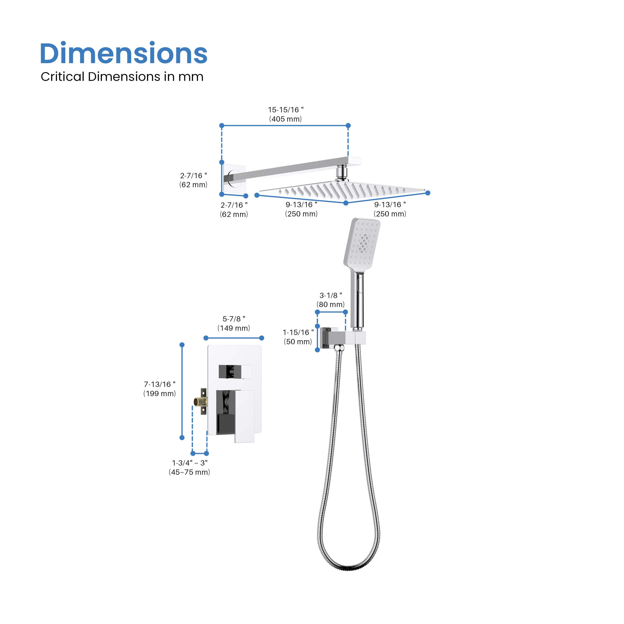 Quadra Pressure Balanced 2-Function Wall Mount Shower System with Rough-In Valve - CSF-4005