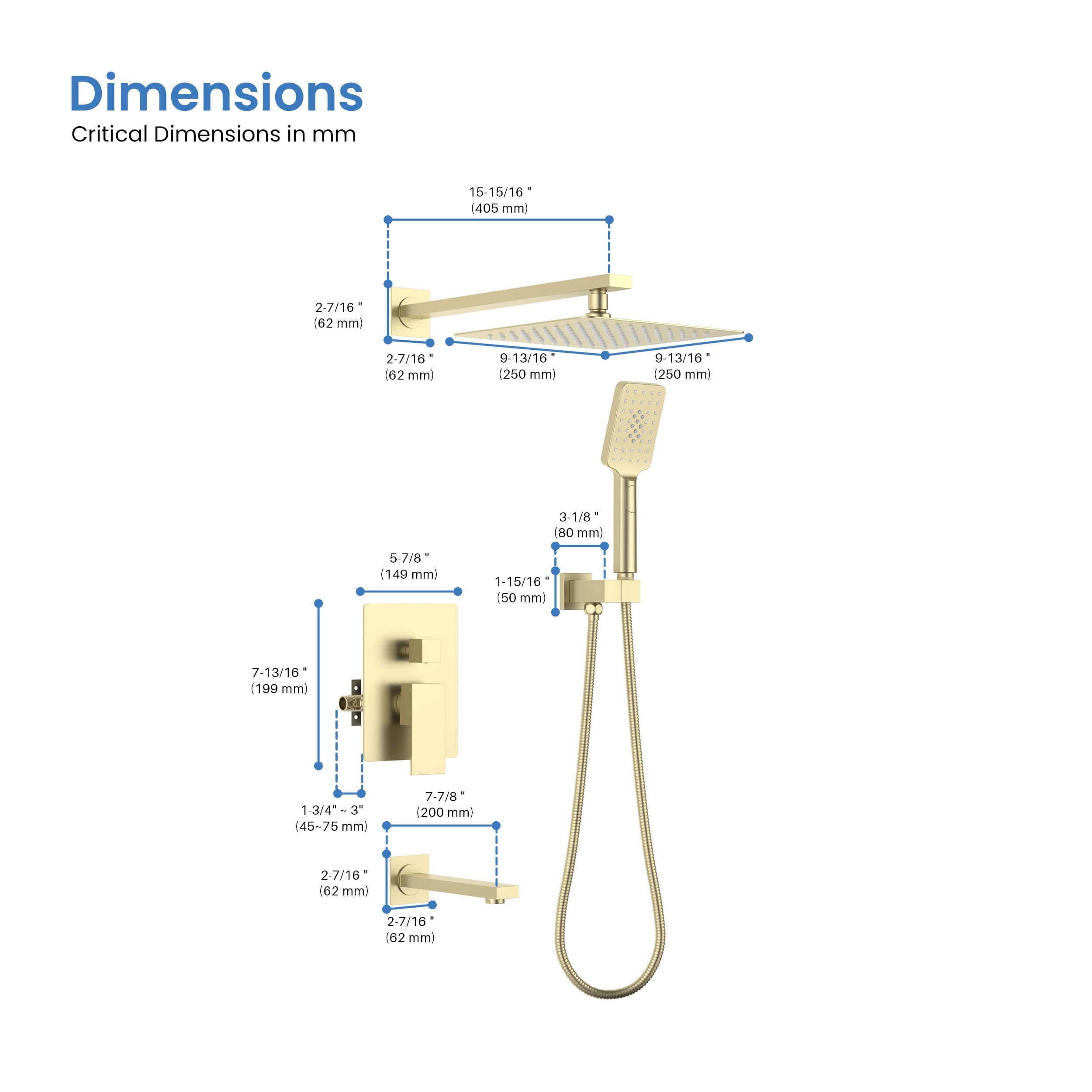 Quadra Pressure Balanced 3-Function Wall Mount Shower System with Rough-In Valve - CSF-4006