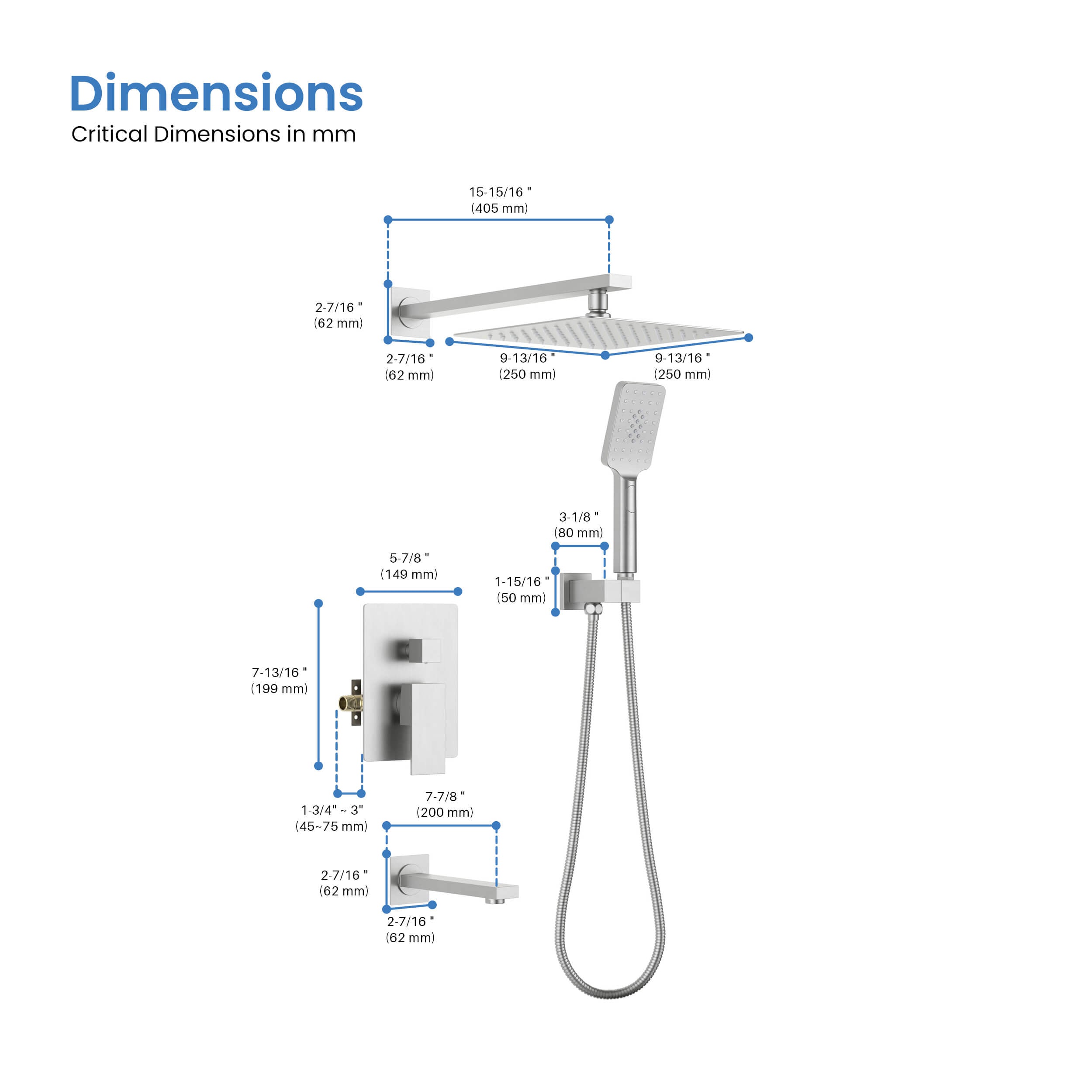 Quadra Pressure Balanced 3-Function Wall Mount Shower System with Rough-In Valve - CSF-4006