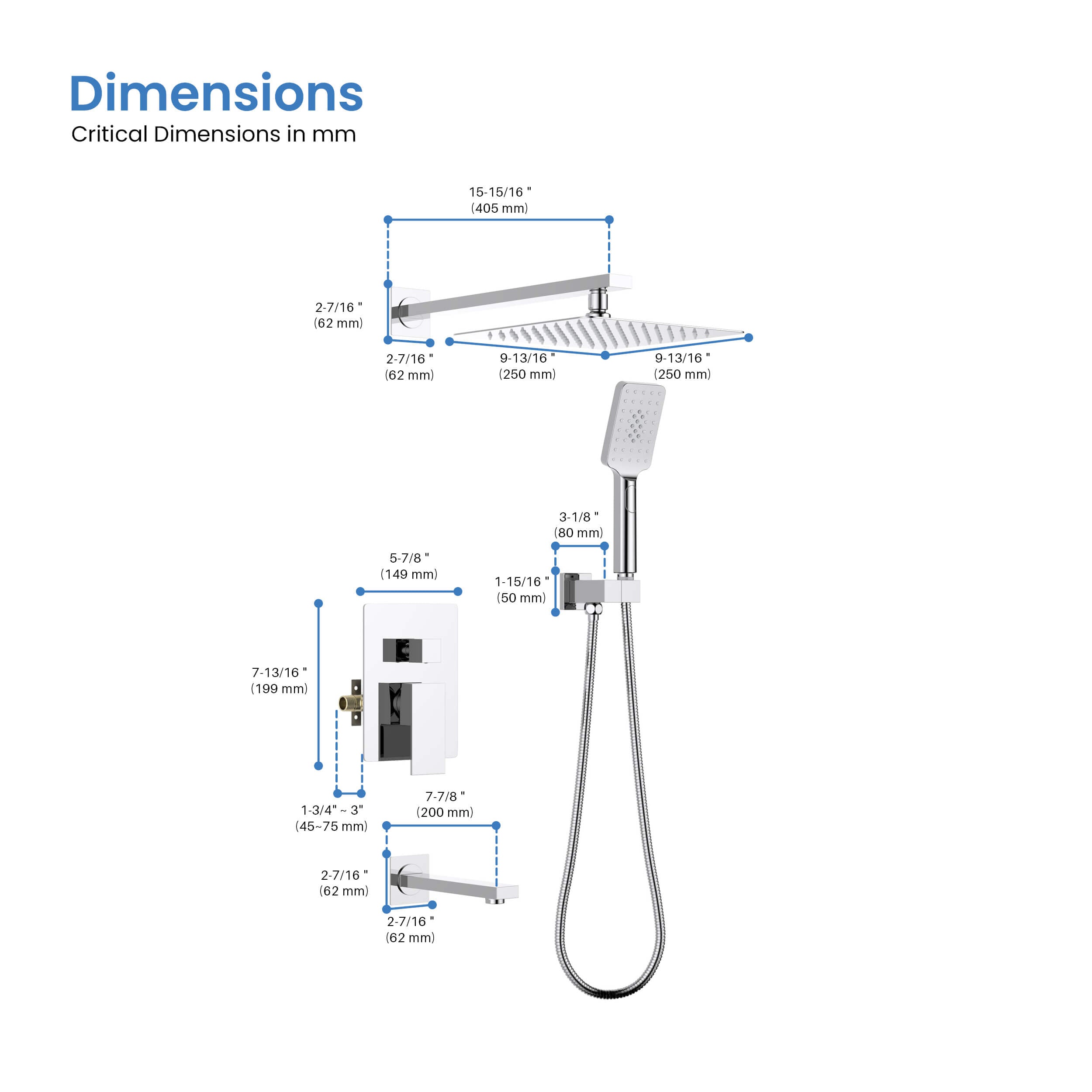 Quadra Pressure Balanced 3-Function Wall Mount Shower System with Rough-In Valve - CSF-4006