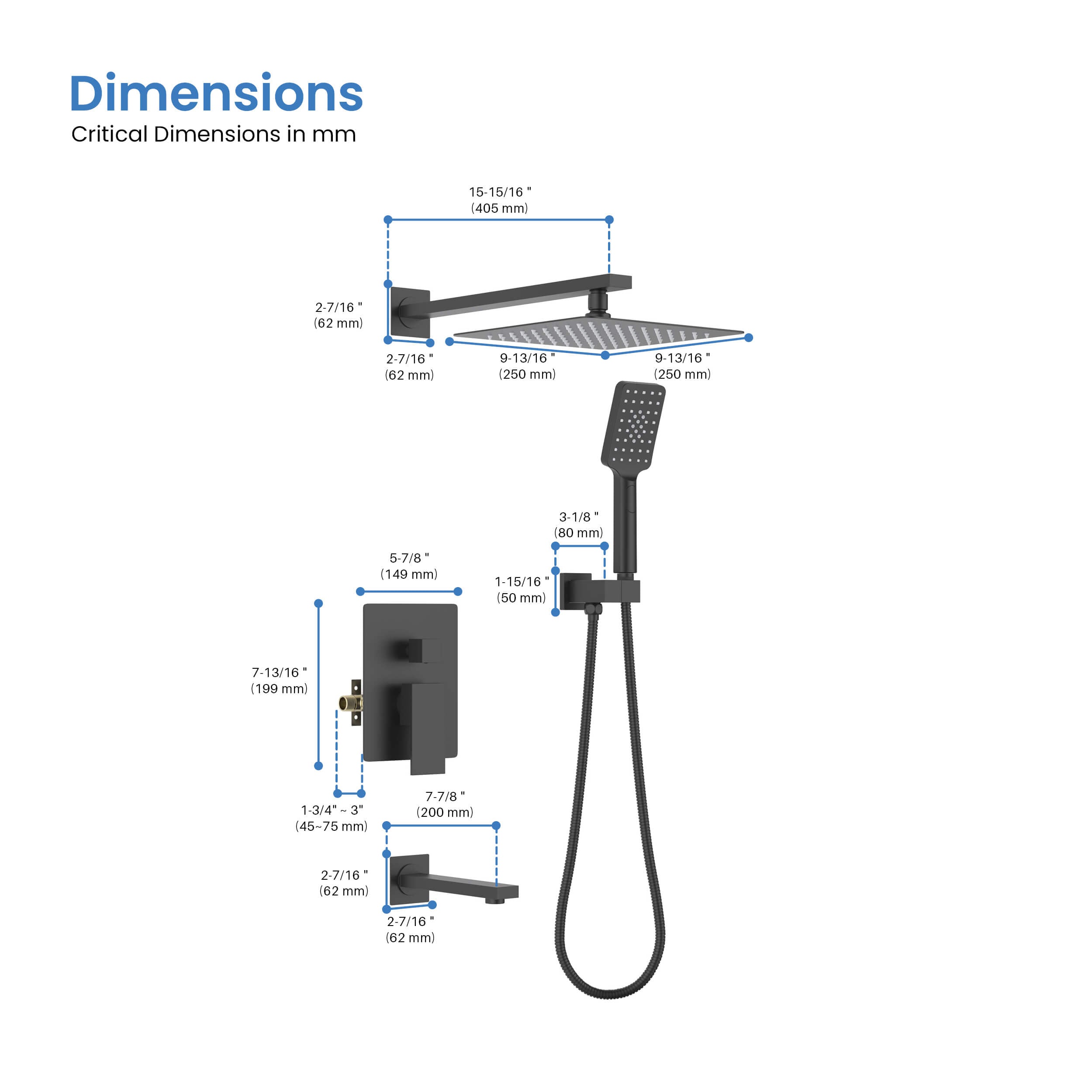 Quadra Pressure Balanced 3-Function Wall Mount Shower System with Rough-In Valve - CSF-4006