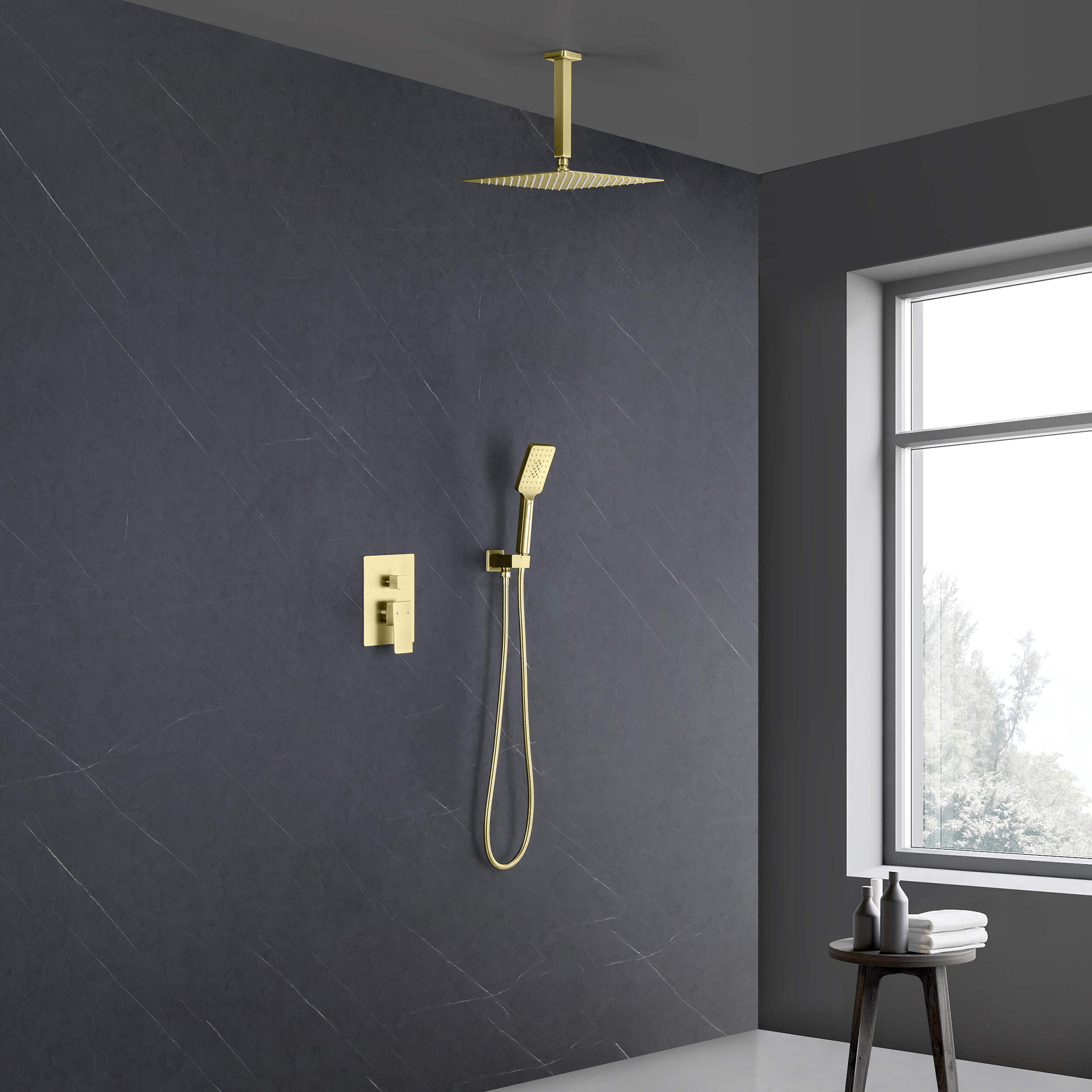 Quadra Pressure Balanced 2-Function Ceiling Mount Shower System with Rough-In Valve - CSF-4012