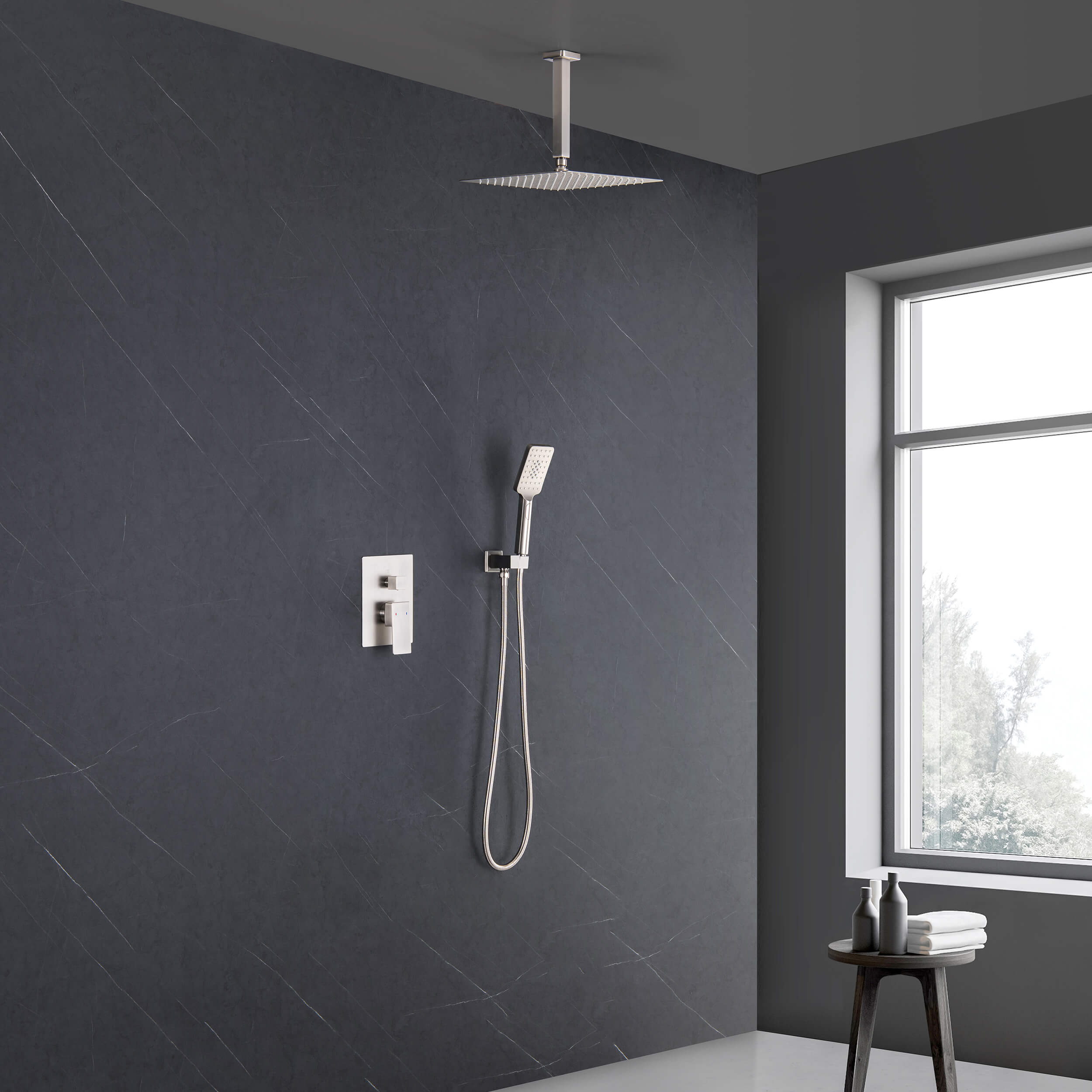 Quadra Pressure Balanced 2-Function Ceiling Mount Shower System with Rough-In Valve - CSF-4012