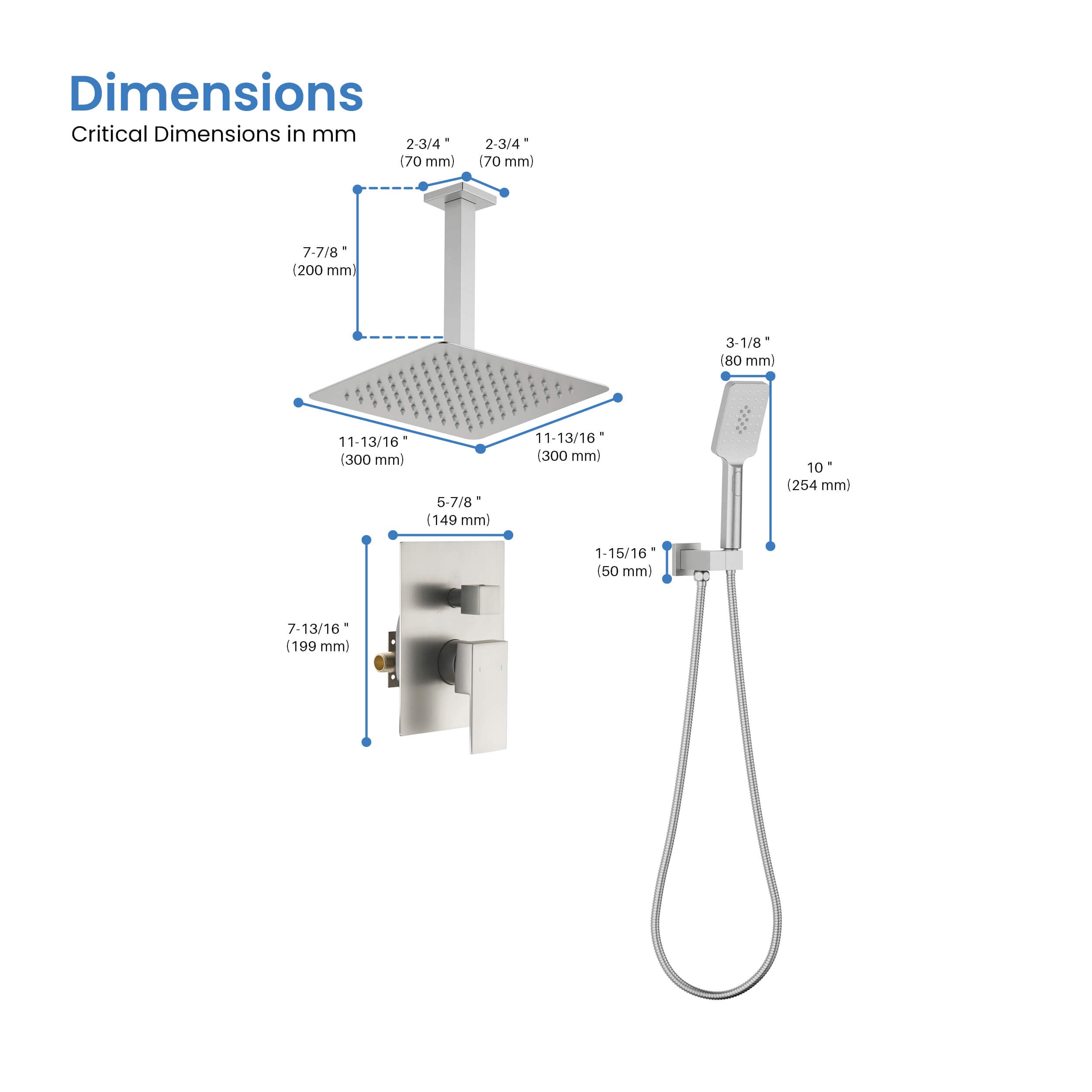 Quadra Pressure Balanced 2-Function Ceiling Mount Shower System with Rough-In Valve - CSF-4012