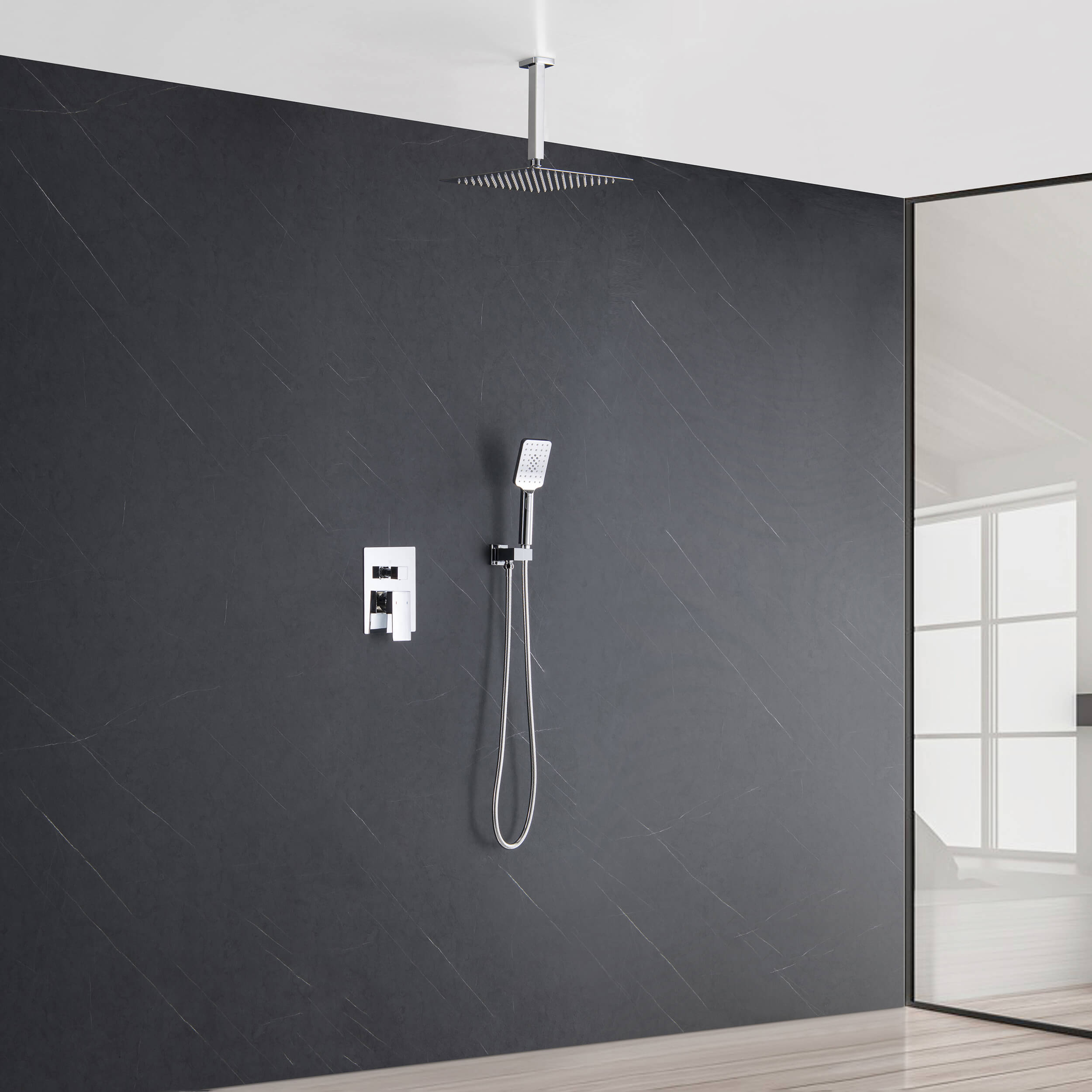Quadra Pressure Balanced 2-Function Ceiling Mount Shower System with Rough-In Valve - CSF-4012