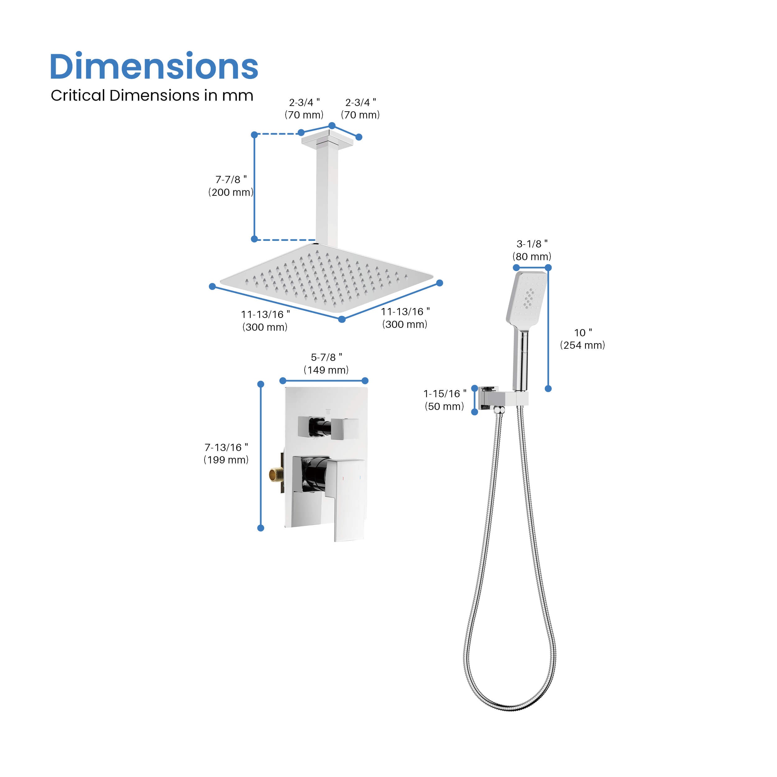 Quadra Pressure Balanced 2-Function Ceiling Mount Shower System with Rough-In Valve - CSF-4012