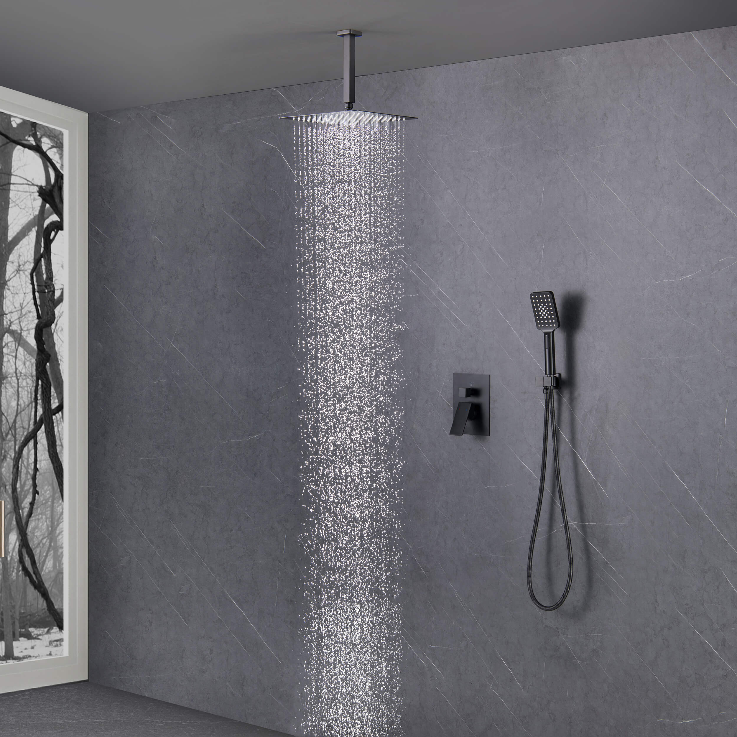 Quadra Pressure Balanced 2-Function Ceiling Mount Shower System with Rough-In Valve - CSF-4012