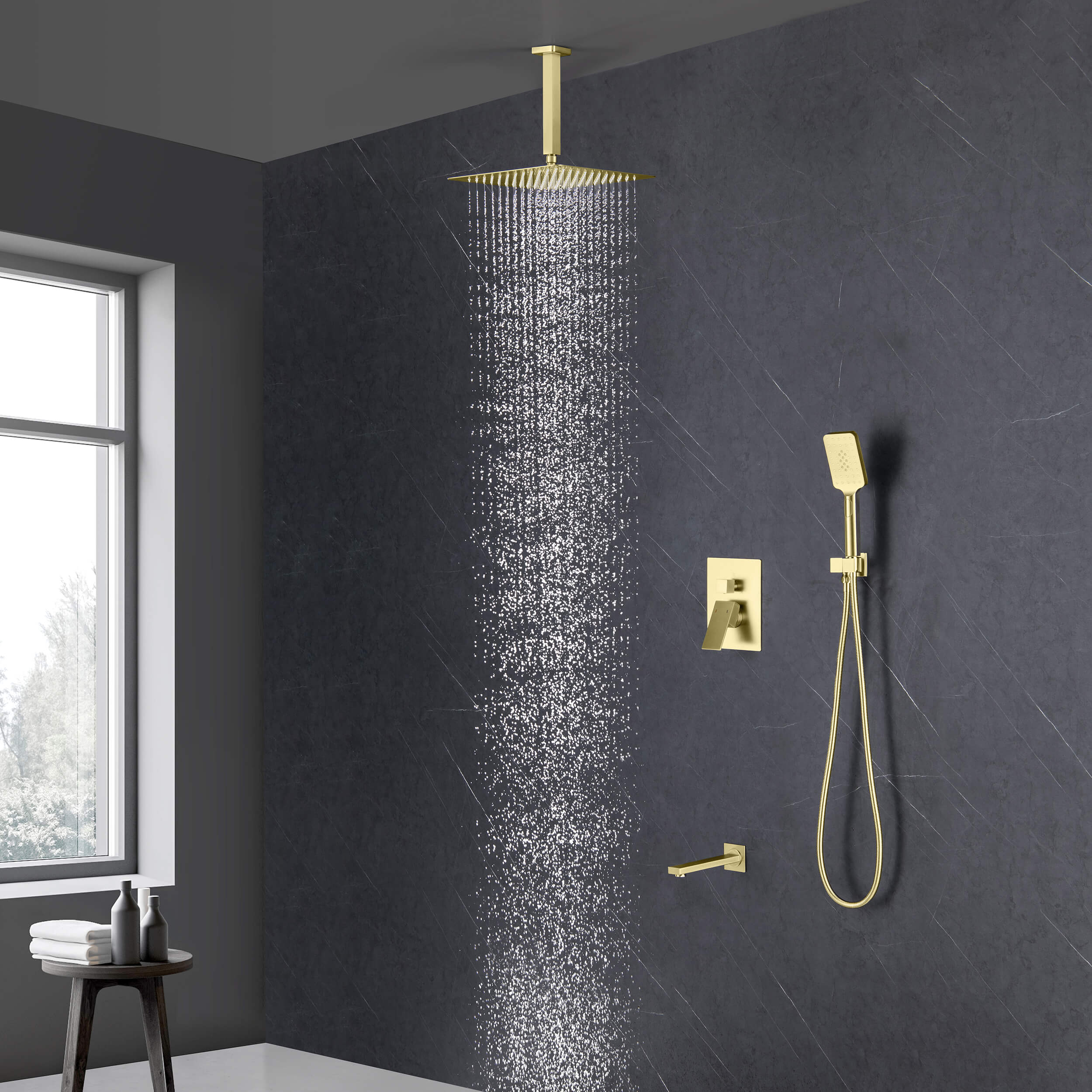 Quadra Pressure Balanced 3-Function Ceiling Mount Shower System with Rough-In Valve - CSF-4013