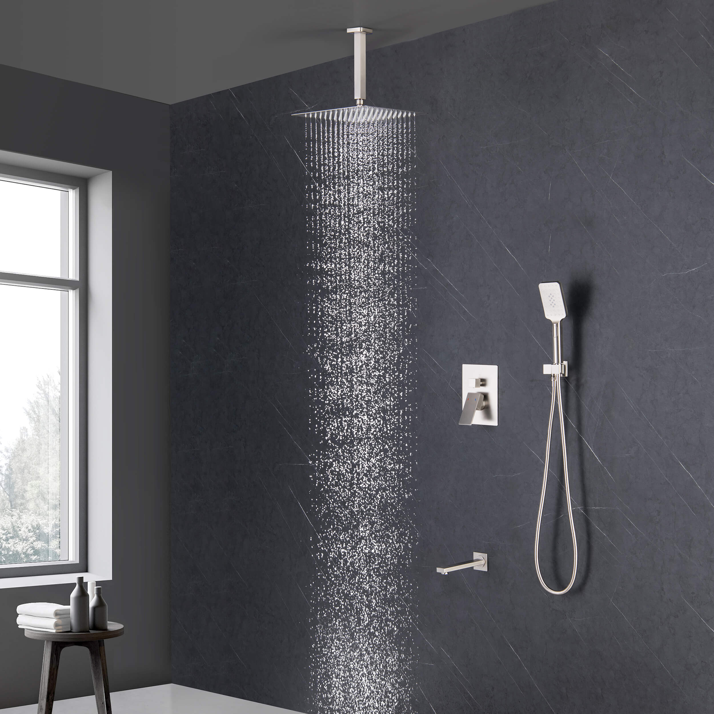 Quadra Pressure Balanced 3-Function Ceiling Mount Shower System with Rough-In Valve - CSF-4013