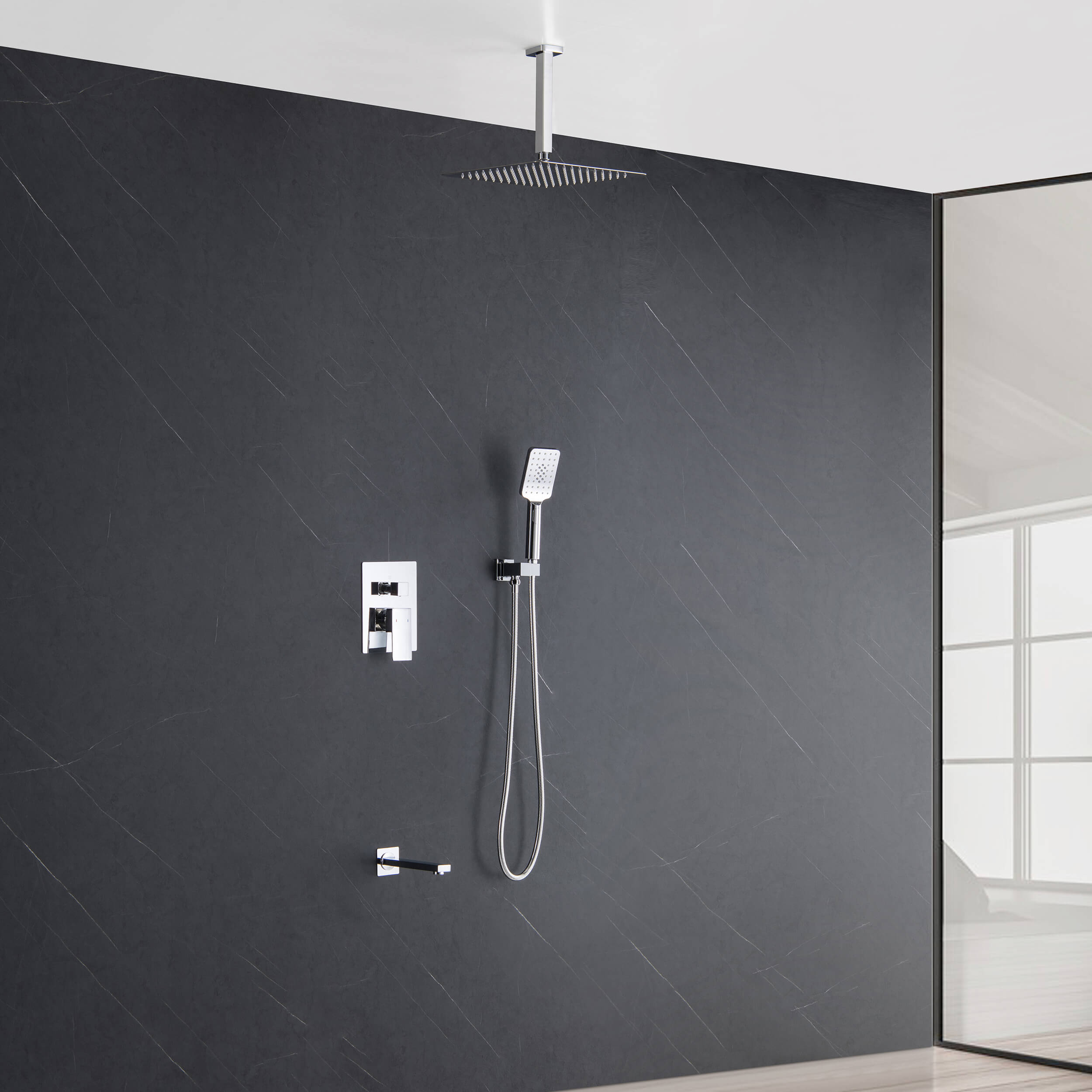 Quadra Pressure Balanced 3-Function Ceiling Mount Shower System with Rough-In Valve - CSF-4013