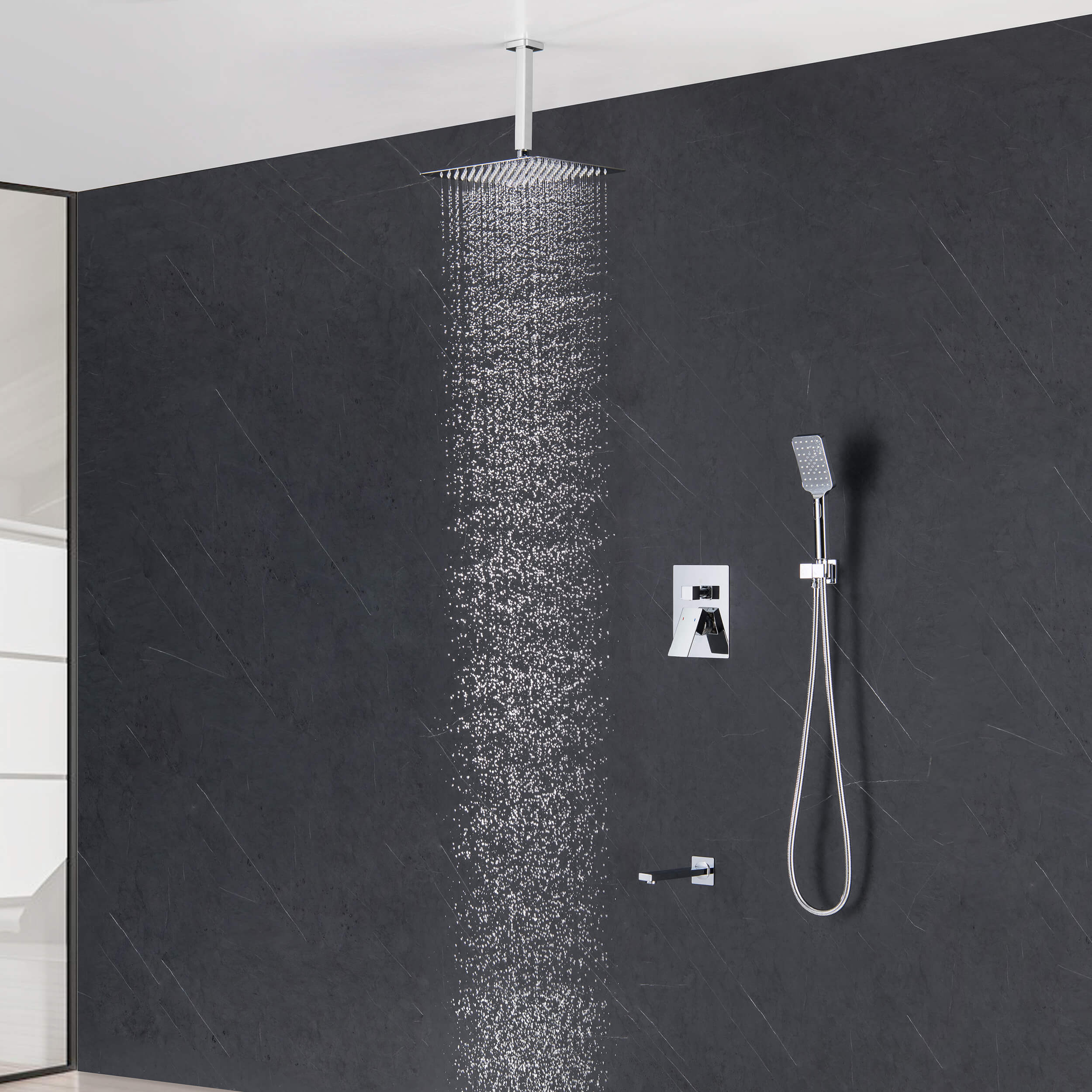 Quadra Pressure Balanced 3-Function Ceiling Mount Shower System with Rough-In Valve - CSF-4013